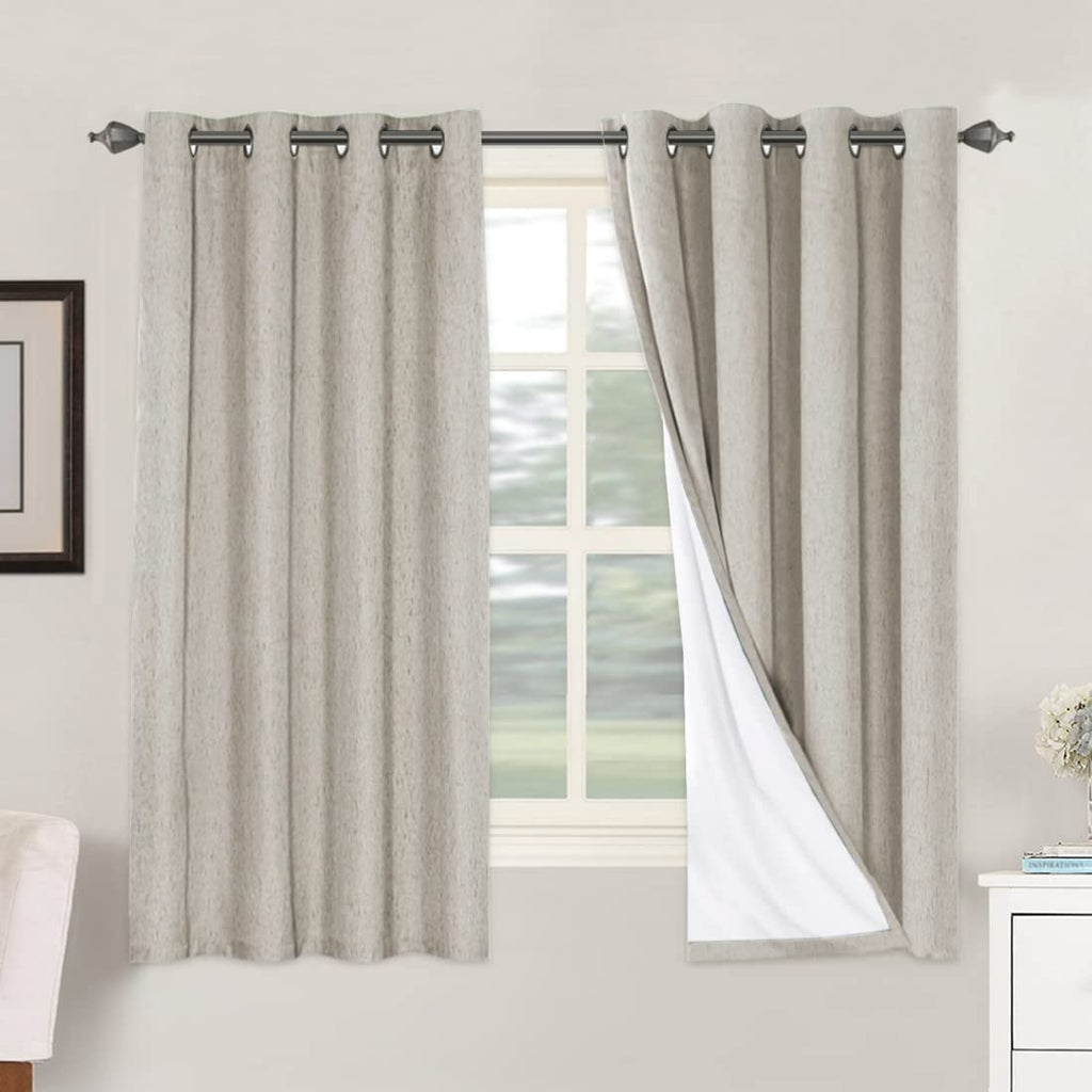 H.VERSAILTEX Linen 100% Blackout Curtains for Bedroom Full Light Blocking Curtains, Textured Window Curtain for Living Room 84 inch Grommet, Energy Efficient Curtains White Liner(2 Panels, Natural)