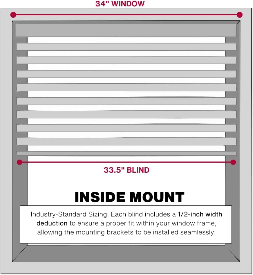 Lotus & Windoware Cordless, 2 Inch Faux Wood Blind, 34" Wide x 60" Long, Window Blinds, Blinds & Shades, Blinds for Indoor Windows, Embossed, Bright White