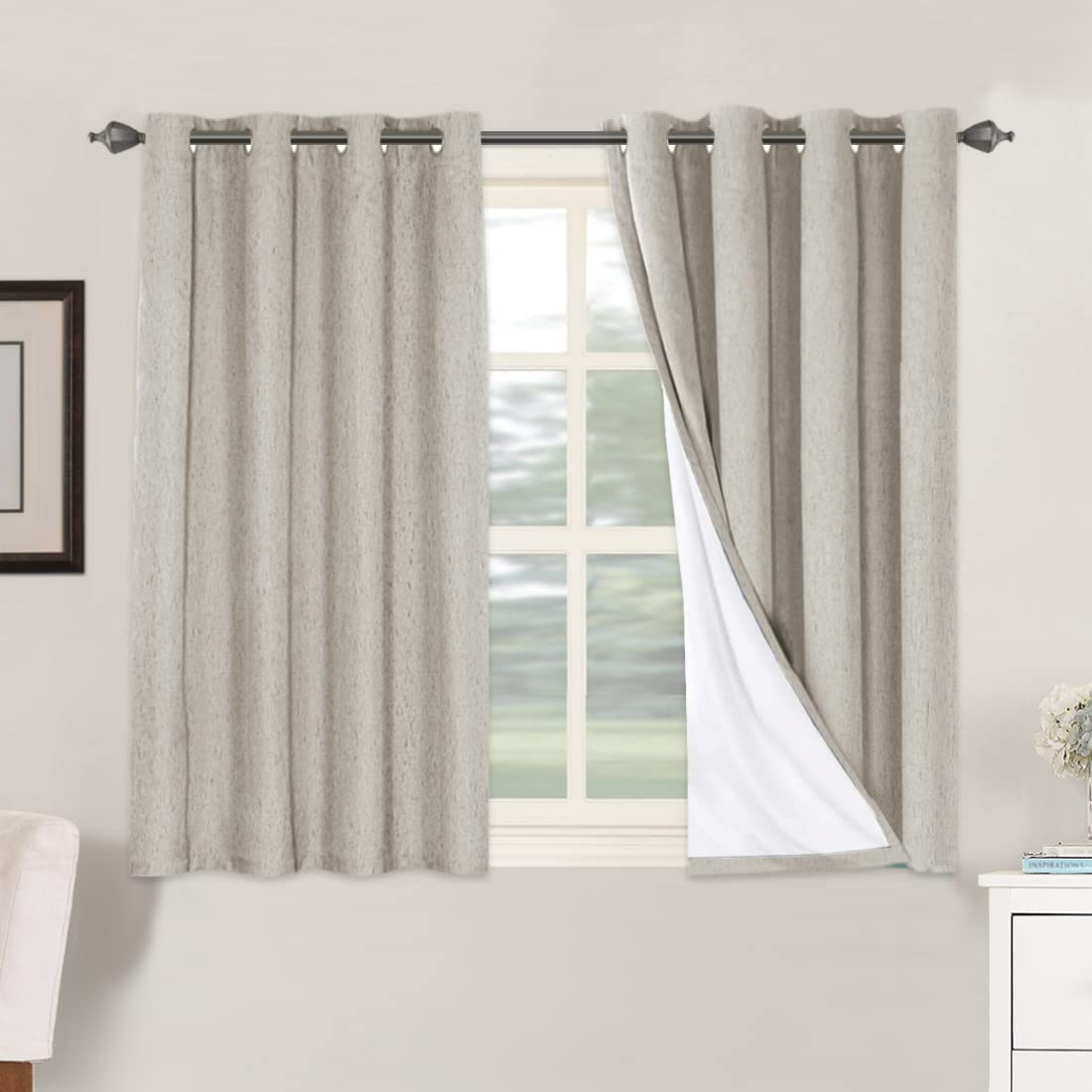 H.VERSAILTEX Linen 100% Blackout Curtains for Bedroom Full Light Blocking Curtains, Textured Window Curtain for Living Room 84 inch Grommet, Energy Efficient Curtains White Liner(2 Panels, Natural)
