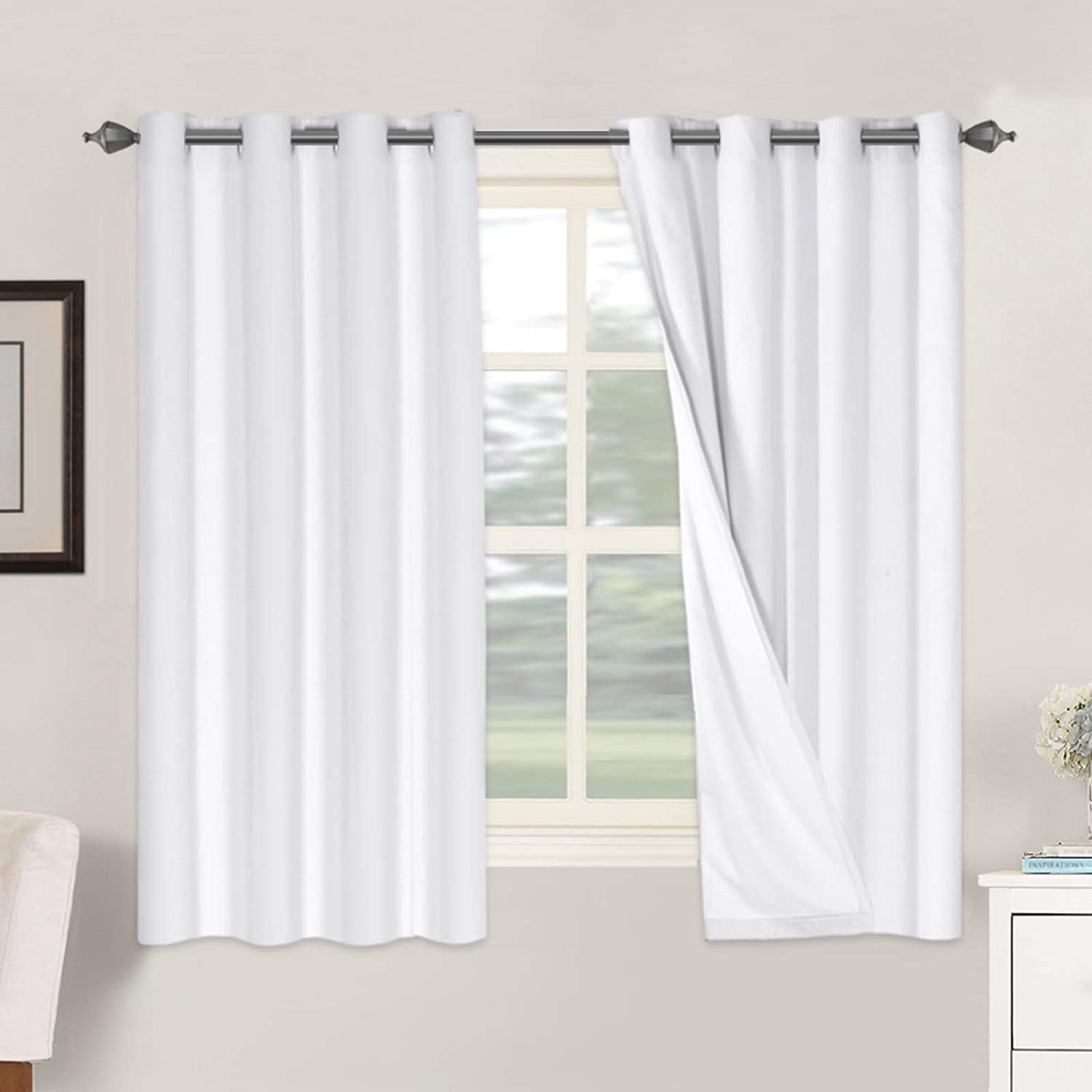 H.VERSAILTEX Linen 100% Blackout Curtains for Bedroom Full Light Blocking Curtains, Textured Window Curtain for Living Room 84 inch Grommet, Energy Efficient Curtains White Liner(2 Panels, Natural)