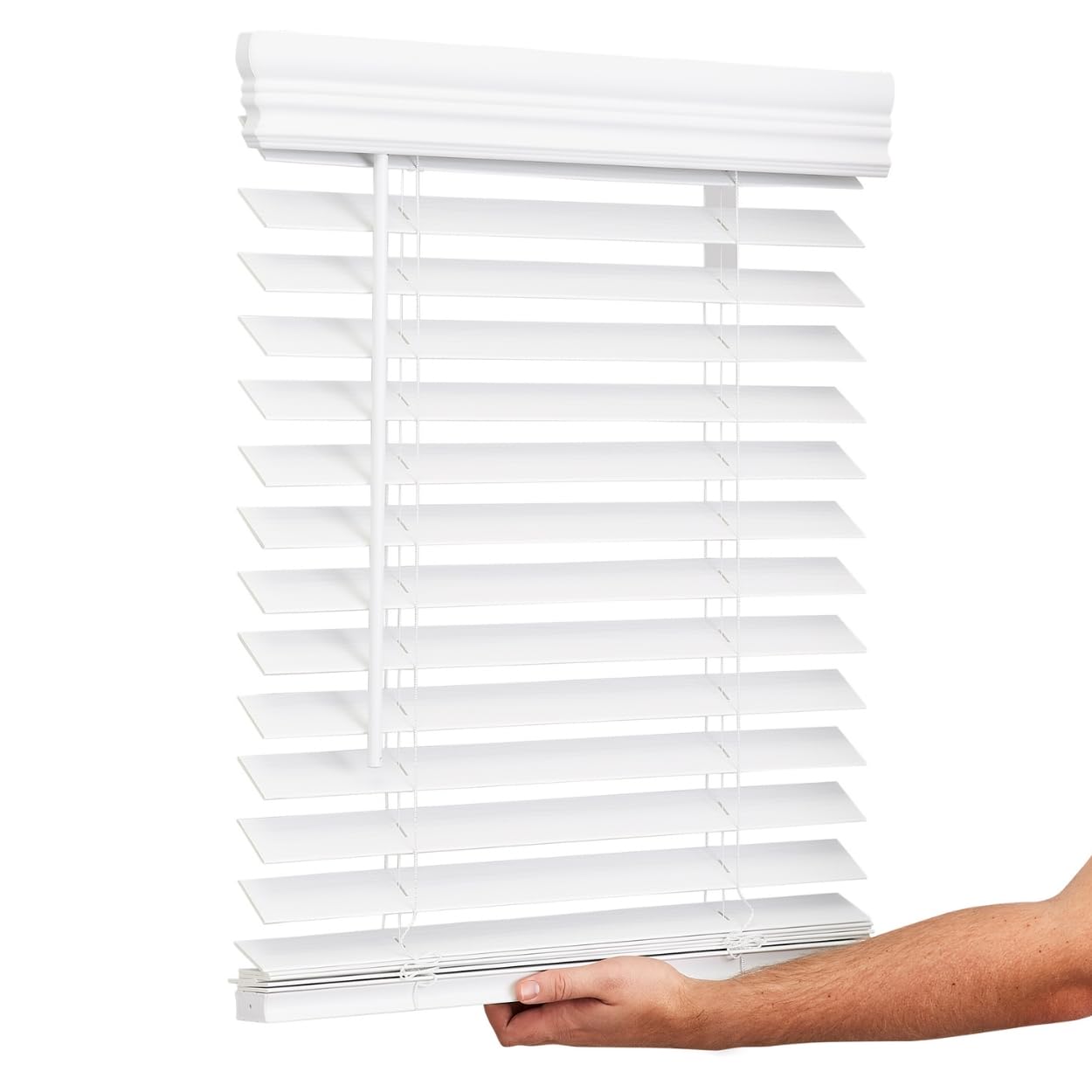 Lotus & Windoware Cordless, 2 Inch Faux Wood Blind, 34" Wide x 60" Long, Window Blinds, Blinds & Shades, Blinds for Indoor Windows, Embossed, Bright White