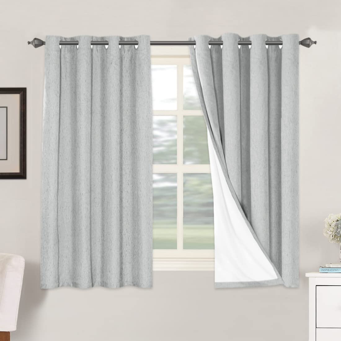 H.VERSAILTEX Linen 100% Blackout Curtains for Bedroom Full Light Blocking Curtains, Textured Window Curtain for Living Room 84 inch Grommet, Energy Efficient Curtains White Liner(2 Panels, Natural)