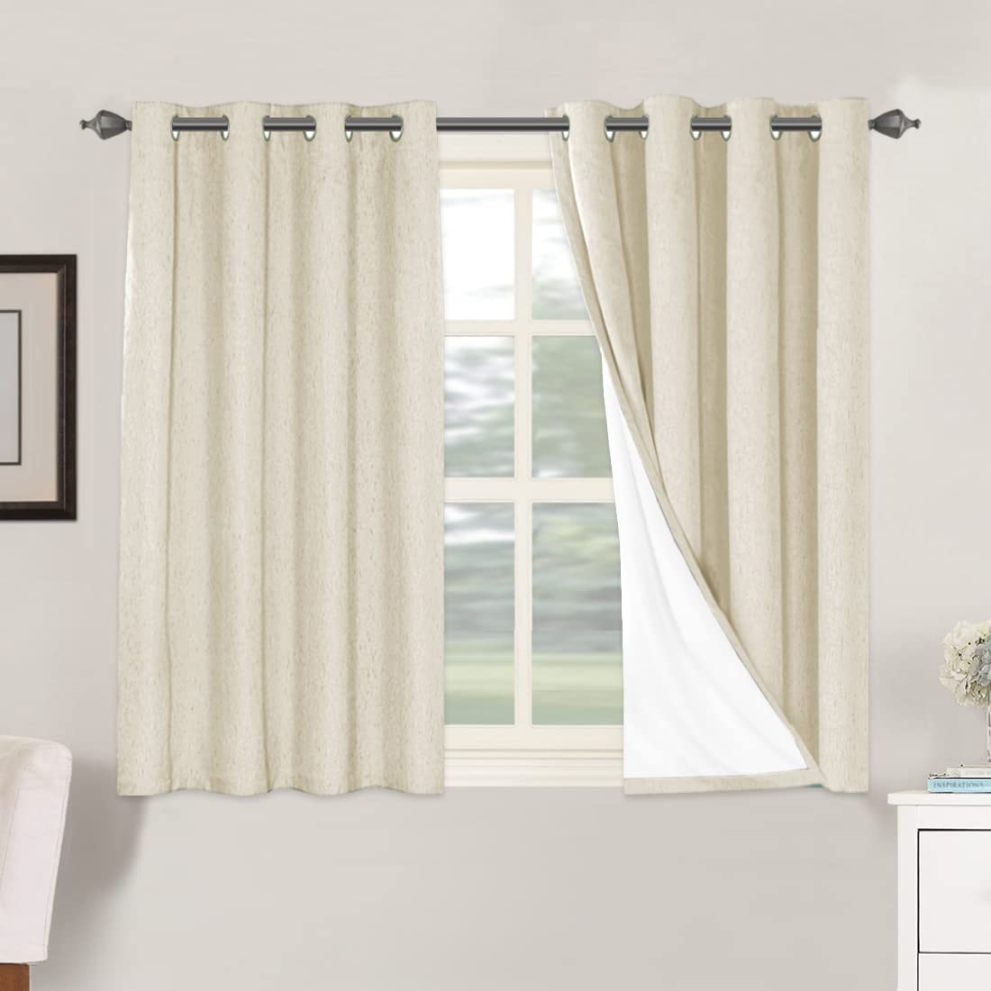 H.VERSAILTEX Linen 100% Blackout Curtains for Bedroom Full Light Blocking Curtains, Textured Window Curtain for Living Room 84 inch Grommet, Energy Efficient Curtains White Liner(2 Panels, Natural)