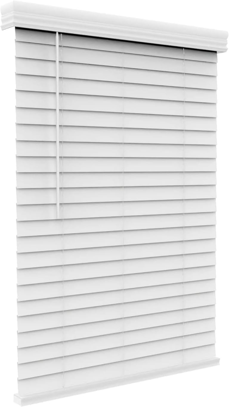ARLO BLINDS Faux Wood Blinds with Crown Valance - 34" Width x 60" Height, White, Cordless Window Blinds & Shades - Blinds for Indoor Windows, 2" Faux Wooden Blinds for Home, Window Shades