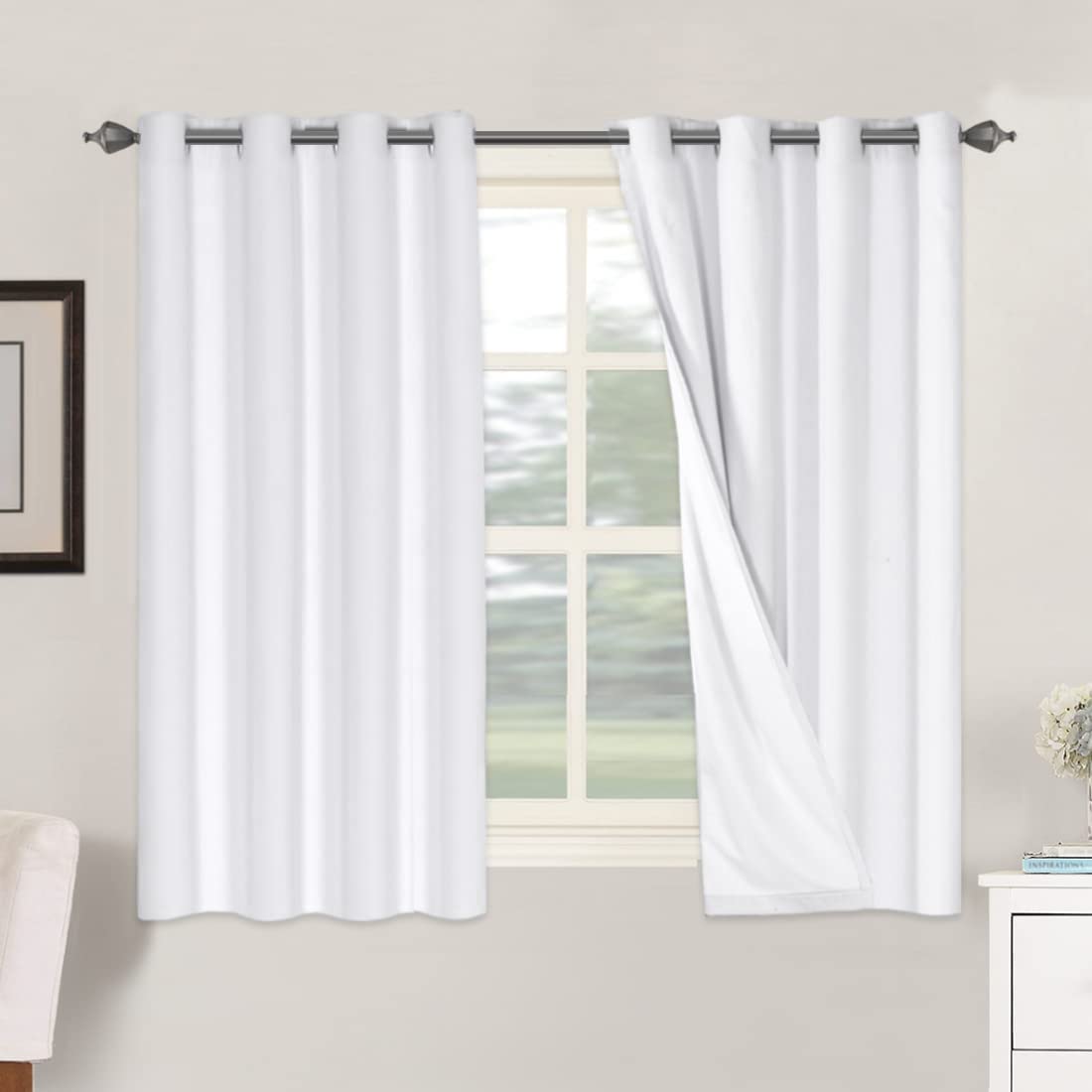 H.VERSAILTEX Linen 100% Blackout Curtains for Bedroom Full Light Blocking Curtains, Textured Window Curtain for Living Room 84 inch Grommet, Energy Efficient Curtains White Liner(2 Panels, Natural)