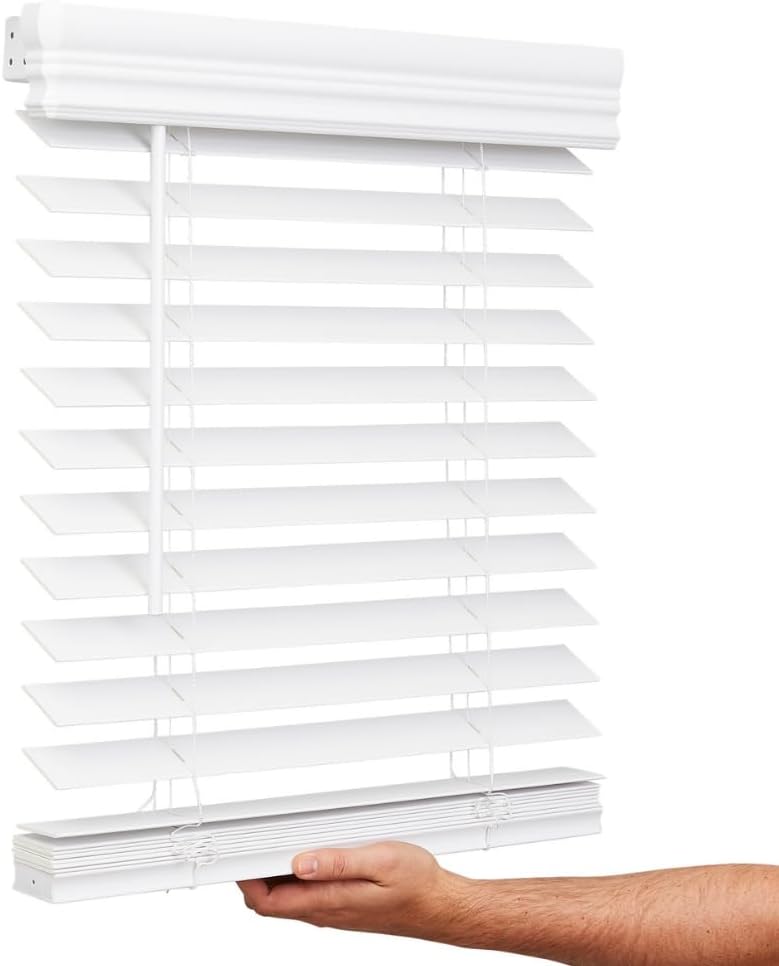 Lotus & Windoware Cordless, 2 Inch Faux Wood Blind, 34" Wide x 60" Long, Window Blinds, Blinds & Shades, Blinds for Indoor Windows, Embossed, Bright White
