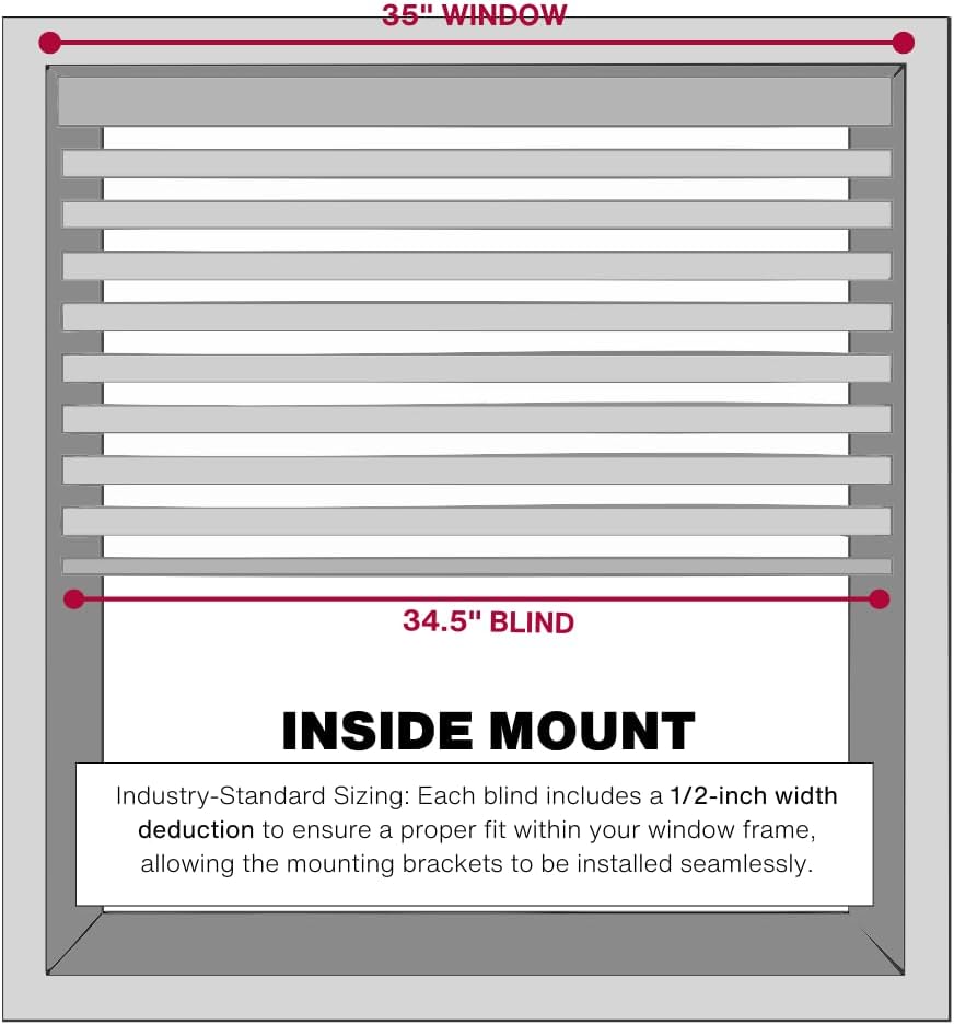LOTUS & WINDOWARE Cordless Faux Wood Blinds, 35" Wide x 60" Long, Smooth, Snow White, 2 Inch Horizontal Blinds – for Living Room, Bedroom, Interior Door Windows