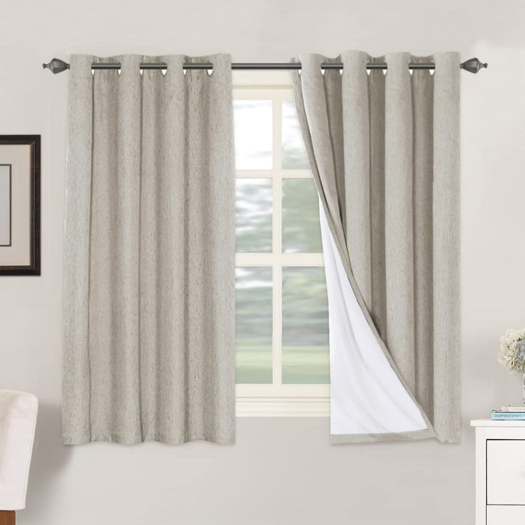 H.VERSAILTEX Linen 100% Blackout Curtains for Bedroom Full Light Blocking Curtains, Textured Window Curtain for Living Room 84 inch Grommet, Energy Efficient Curtains White Liner(2 Panels, Natural)