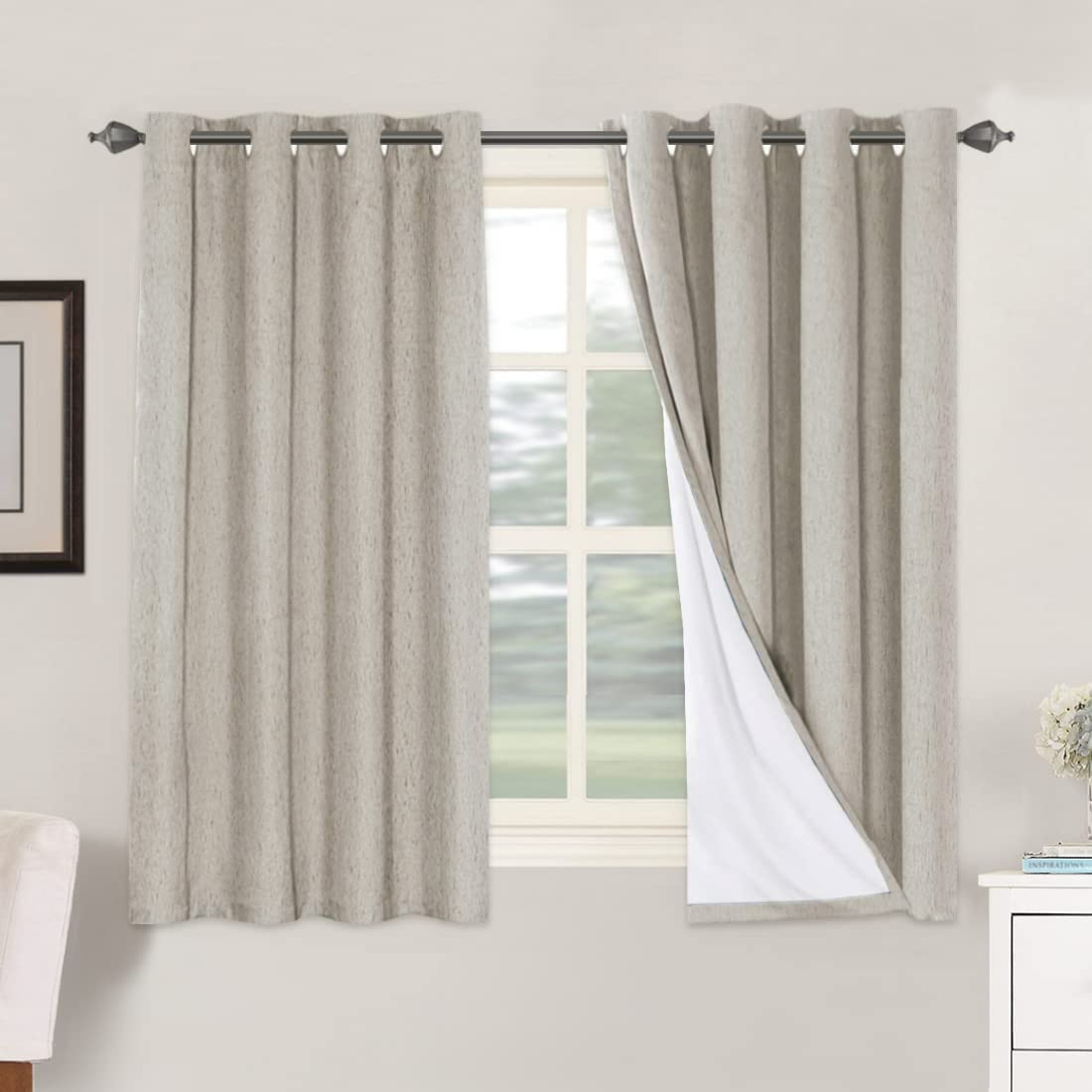 H.VERSAILTEX Linen 100% Blackout Curtains for Bedroom Full Light Blocking Curtains, Textured Window Curtain for Living Room 84 inch Grommet, Energy Efficient Curtains White Liner(2 Panels, Natural)