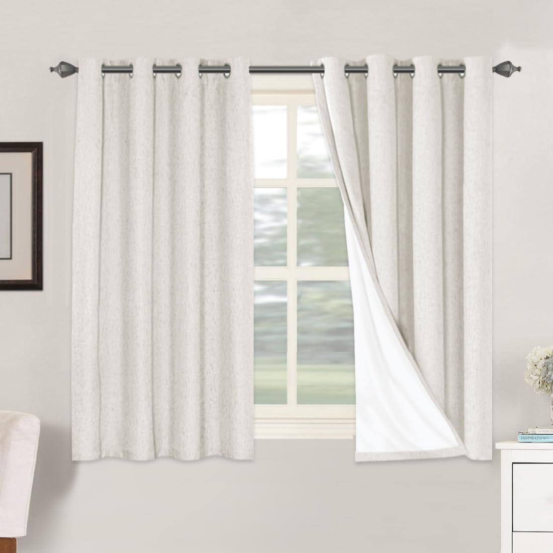 H.VERSAILTEX Linen 100% Blackout Curtains for Bedroom Full Light Blocking Curtains, Textured Window Curtain for Living Room 84 inch Grommet, Energy Efficient Curtains White Liner(2 Panels, Natural)