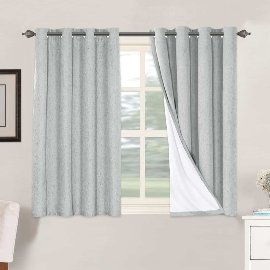 H.VERSAILTEX Linen 100% Blackout Curtains for Bedroom Full Light Blocking Curtains, Textured Window Curtain for Living Room 84 inch Grommet, Energy Efficient Curtains White Liner(2 Panels, Natural)