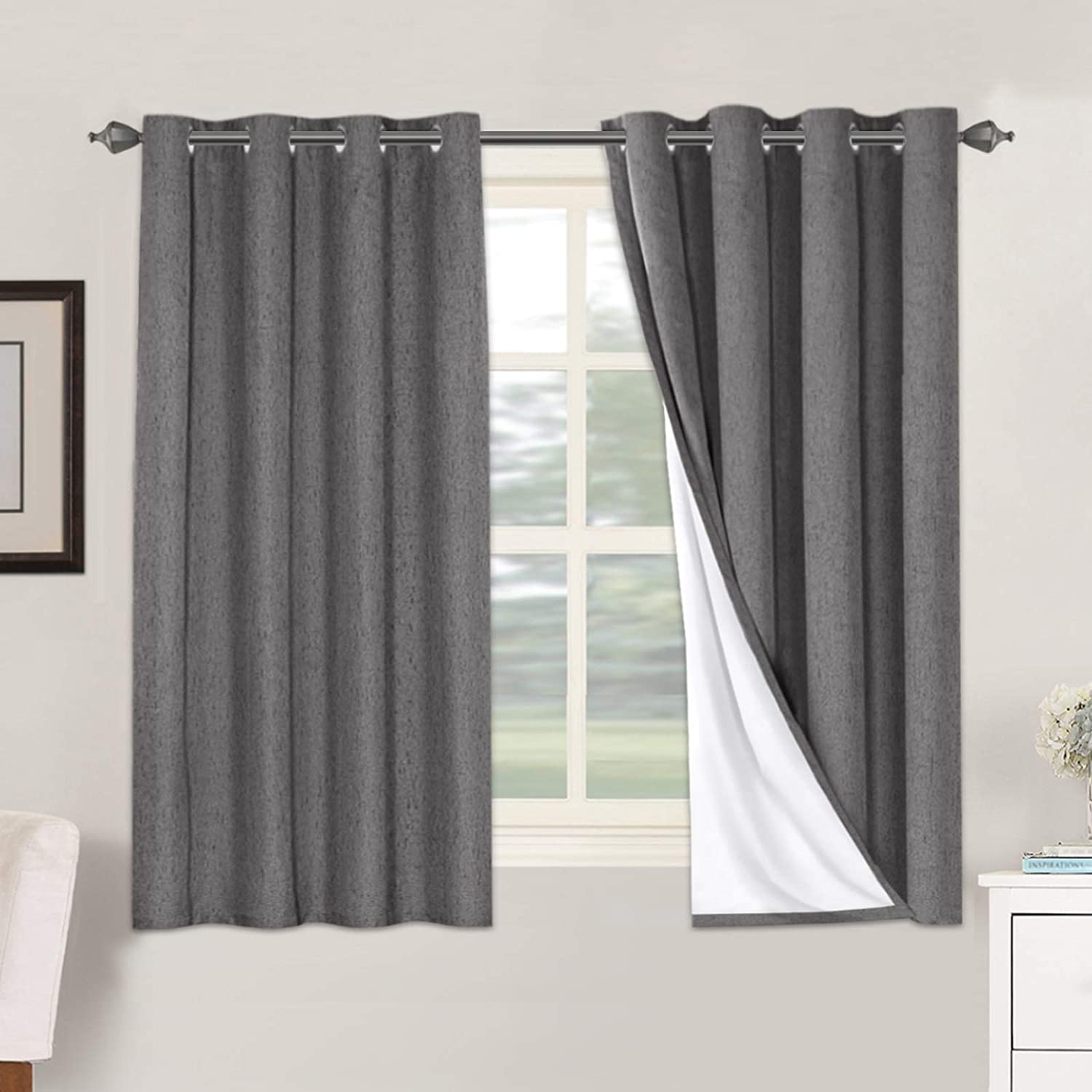 H.VERSAILTEX Linen 100% Blackout Curtains for Bedroom Full Light Blocking Curtains, Textured Window Curtain for Living Room 84 inch Grommet, Energy Efficient Curtains White Liner(2 Panels, Natural)