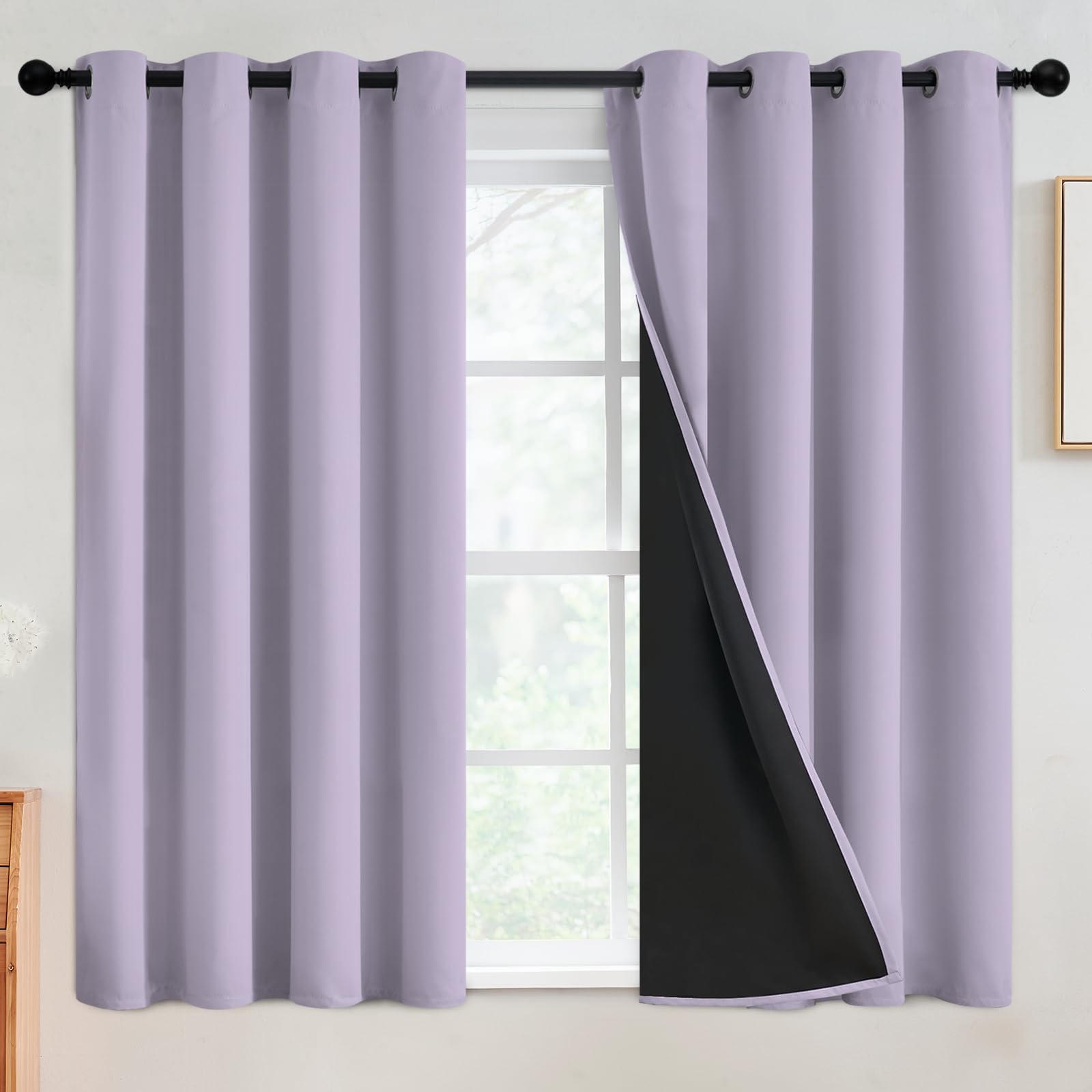 SimpleHome 100% Blackout Curtains for Bedroom,Thermal Insulated Grommet Window Drapes Room Darkening Cream Curtains for Living Room with Black Back,52 x 84 Inch,2 Panels