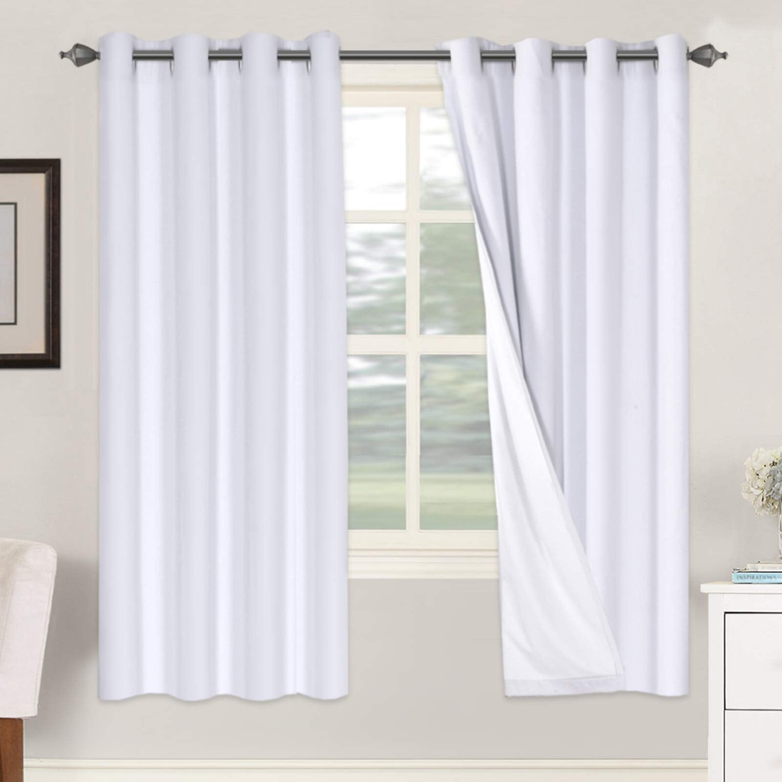 H.VERSAILTEX Linen 100% Blackout Curtains for Bedroom Full Light Blocking Curtains, Textured Window Curtain for Living Room 84 inch Grommet, Energy Efficient Curtains White Liner(2 Panels, Natural)