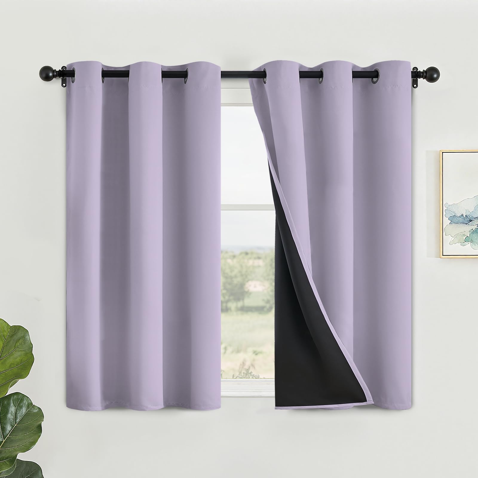 SimpleHome 100% Blackout Curtains for Bedroom,Thermal Insulated Grommet Window Drapes Room Darkening Cream Curtains for Living Room with Black Back,52 x 84 Inch,2 Panels