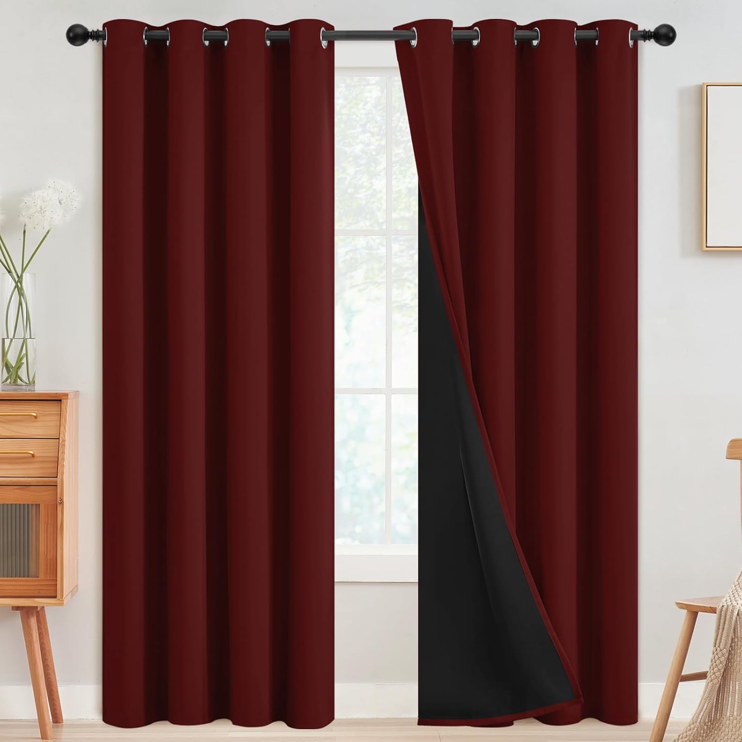 SimpleHome 100% Blackout Curtains for Bedroom,Thermal Insulated Grommet Window Drapes Room Darkening Cream Curtains for Living Room with Black Back,52 x 84 Inch,2 Panels
