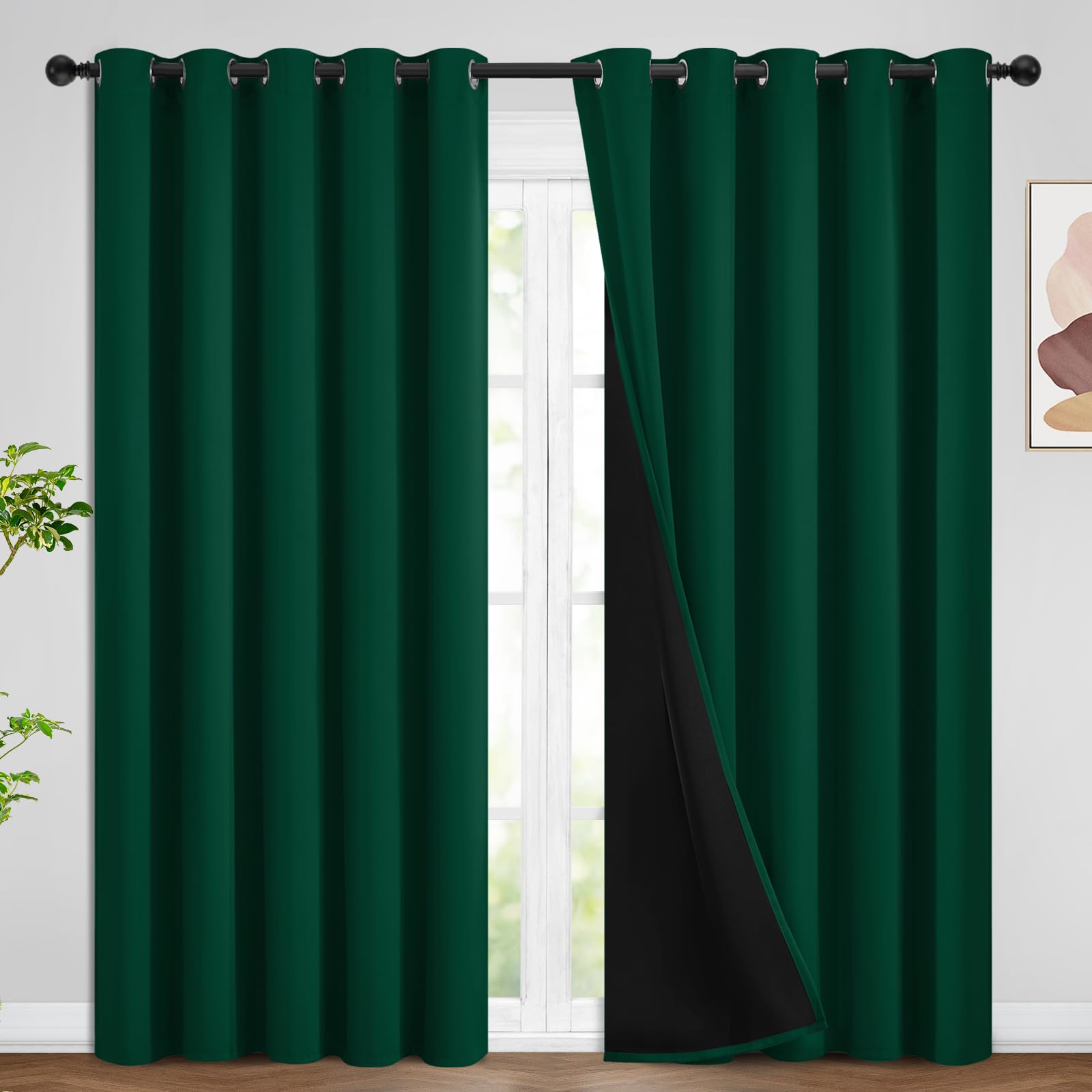 SimpleHome 100% Blackout Curtains for Bedroom,Thermal Insulated Grommet Window Drapes Room Darkening Cream Curtains for Living Room with Black Back,52 x 84 Inch,2 Panels