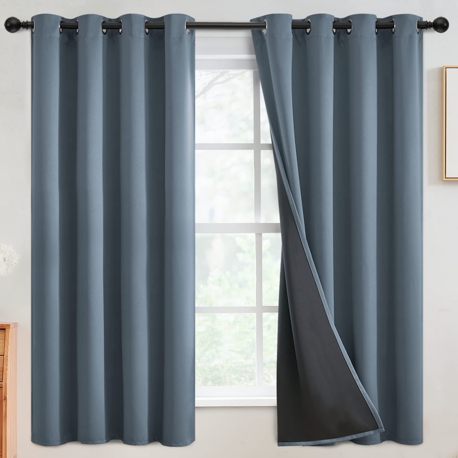SimpleHome 100% Blackout Curtains for Bedroom,Thermal Insulated Grommet Window Drapes Room Darkening Cream Curtains for Living Room with Black Back,52 x 84 Inch,2 Panels
