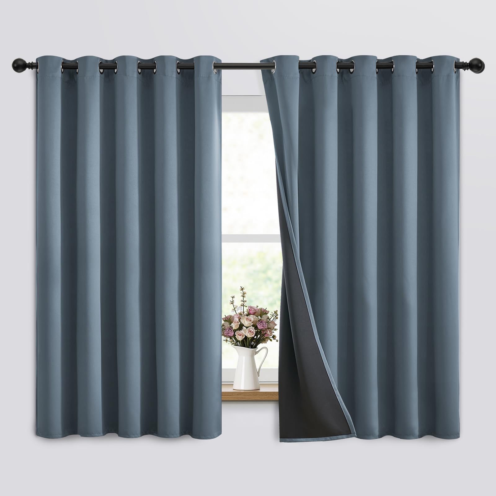 SimpleHome 100% Blackout Curtains for Bedroom,Thermal Insulated Grommet Window Drapes Room Darkening Cream Curtains for Living Room with Black Back,52 x 84 Inch,2 Panels