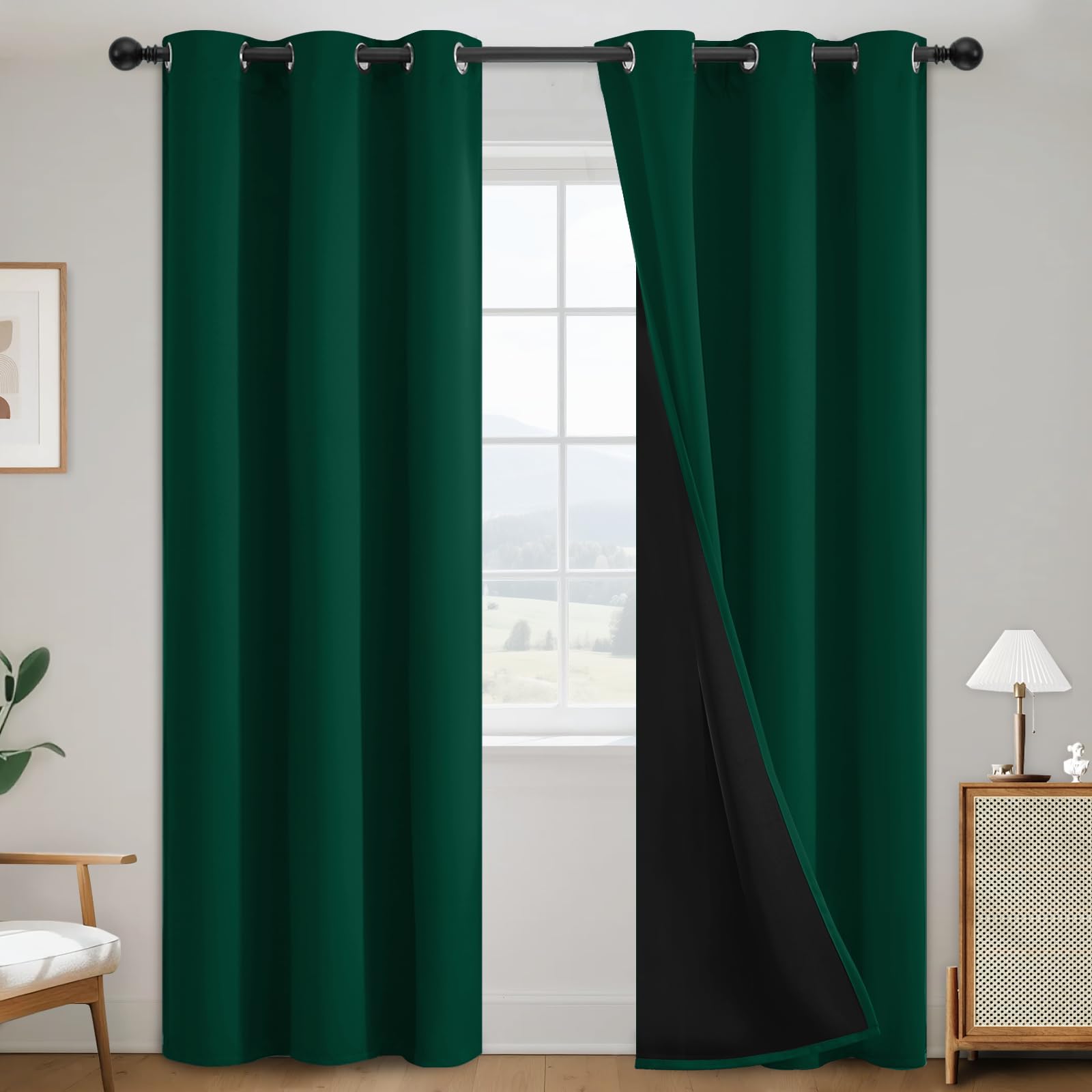 SimpleHome 100% Blackout Curtains for Bedroom,Thermal Insulated Grommet Window Drapes Room Darkening Cream Curtains for Living Room with Black Back,52 x 84 Inch,2 Panels