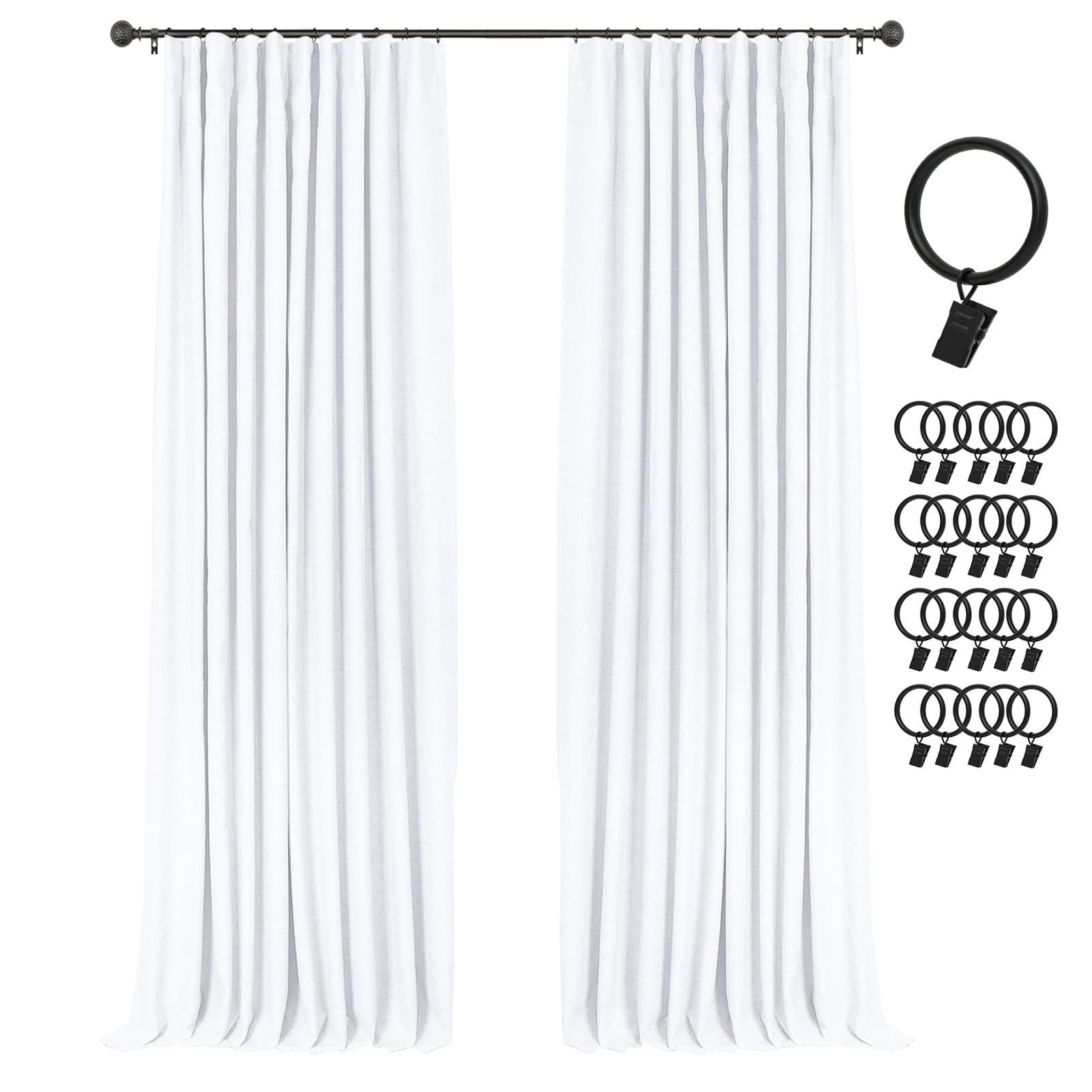 INOVADAY 100% Blackout Curtains for Bedroom, Black Out Curtains 84 Inch Long, Clip Rings Linen Blackout Drapes, Thermal Insulated Room Darkening for Living Room, 2 Panels - Beige,W50xL84