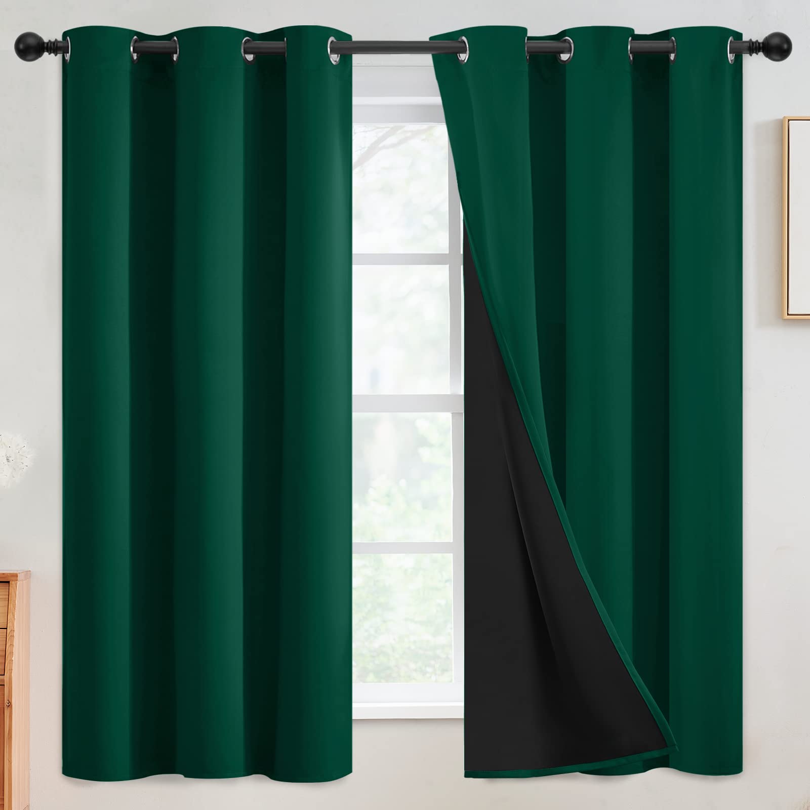 SimpleHome 100% Blackout Curtains for Bedroom,Thermal Insulated Grommet Window Drapes Room Darkening Cream Curtains for Living Room with Black Back,52 x 84 Inch,2 Panels