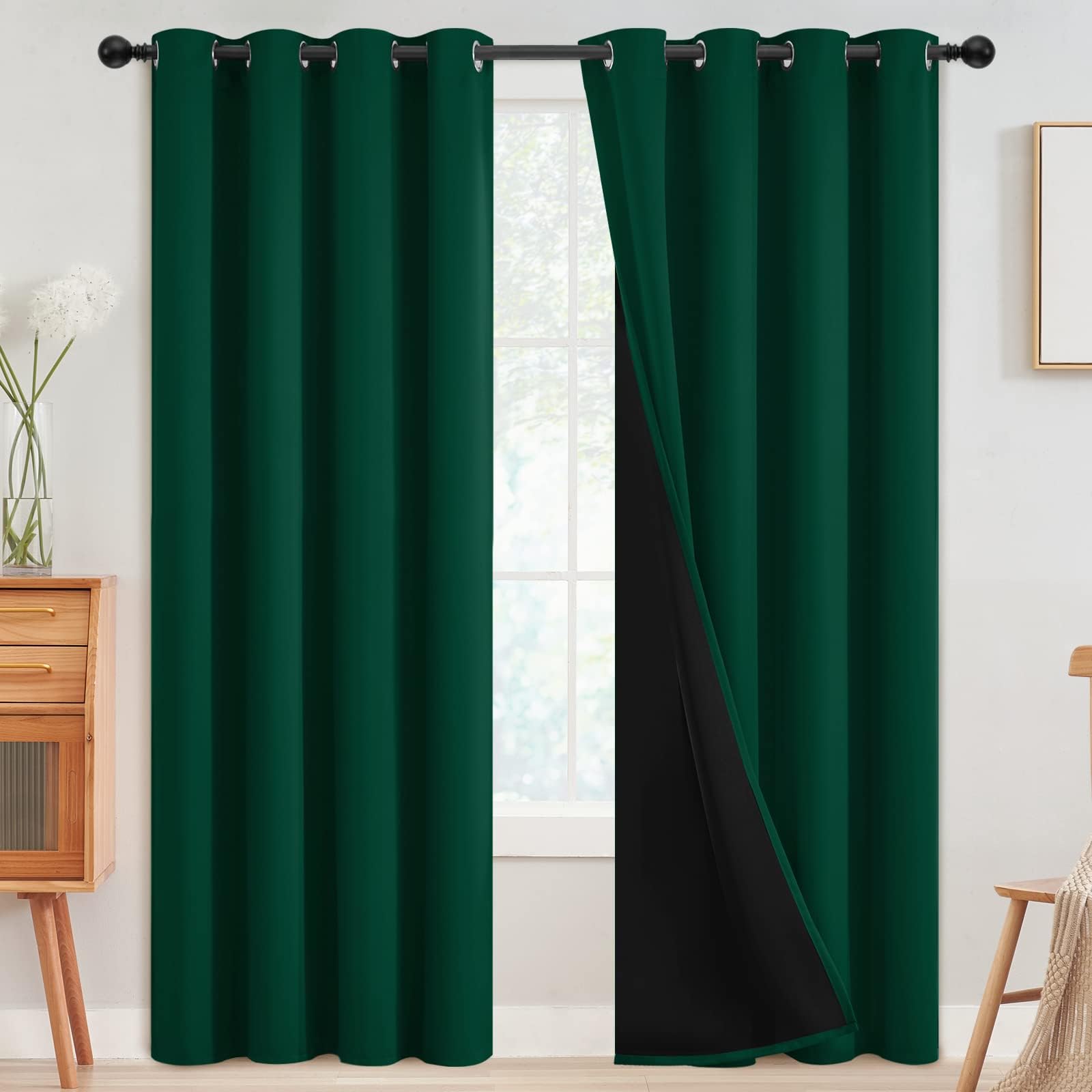 SimpleHome 100% Blackout Curtains for Bedroom,Thermal Insulated Grommet Window Drapes Room Darkening Cream Curtains for Living Room with Black Back,52 x 84 Inch,2 Panels