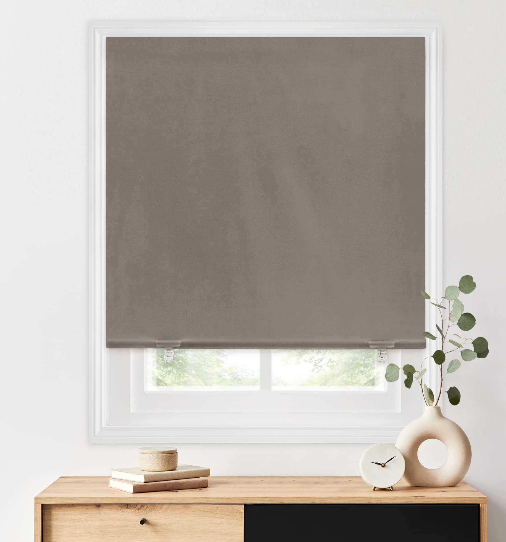 LazBlinds 100% Blackout Roller Shades, No Tools No Drill Cordless Blinds for Windows, Thermal Insulated UV Protection Privacy Window Shades for Bedroom (48''W x 72''H, Cream)