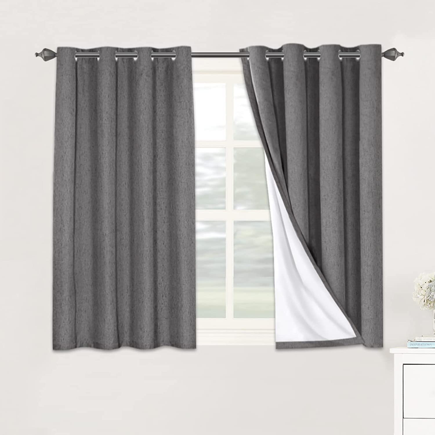 H.VERSAILTEX Linen 100% Blackout Curtains for Bedroom Full Light Blocking Curtains, Textured Window Curtain for Living Room 84 inch Grommet, Energy Efficient Curtains White Liner(2 Panels, Natural)