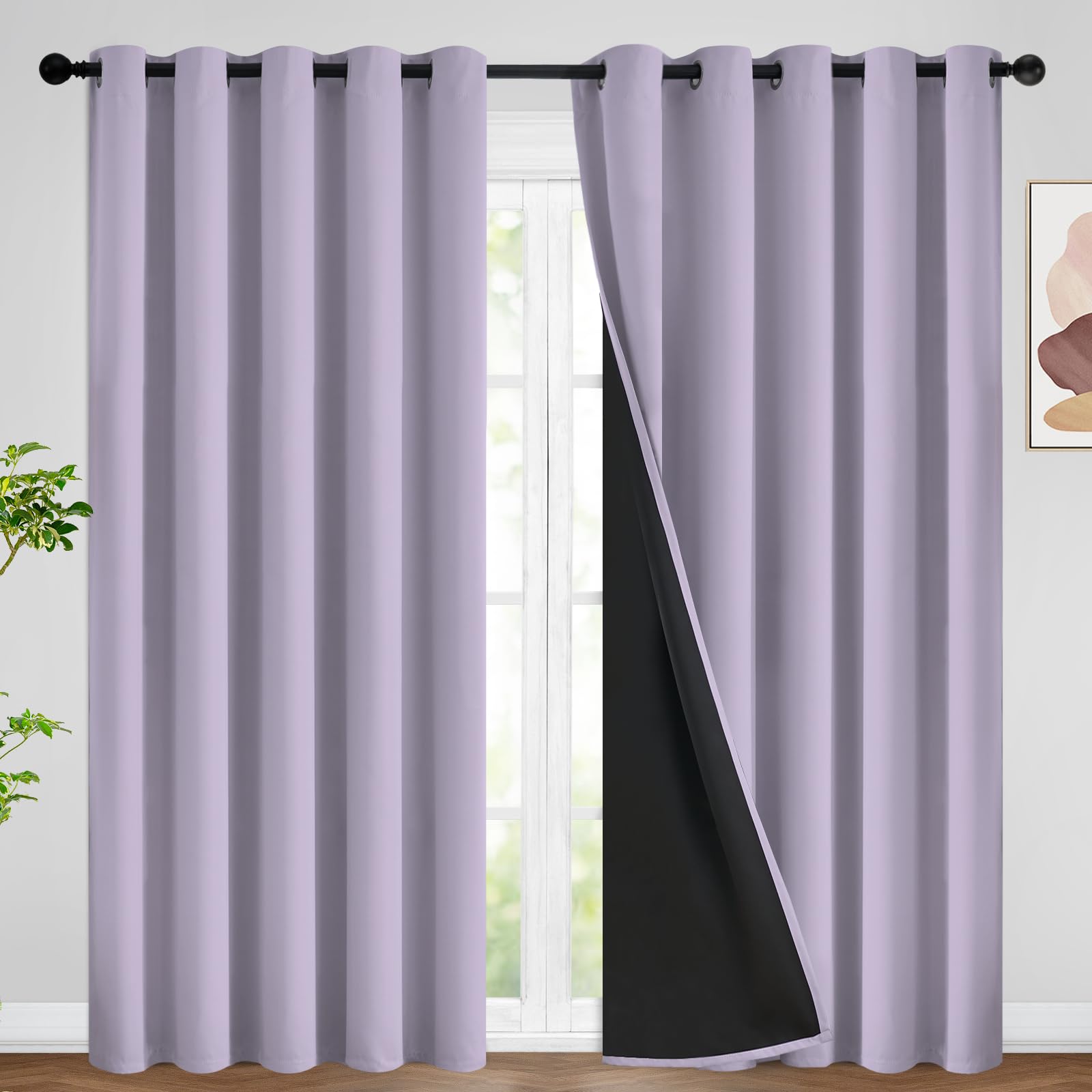 SimpleHome 100% Blackout Curtains for Bedroom,Thermal Insulated Grommet Window Drapes Room Darkening Cream Curtains for Living Room with Black Back,52 x 84 Inch,2 Panels
