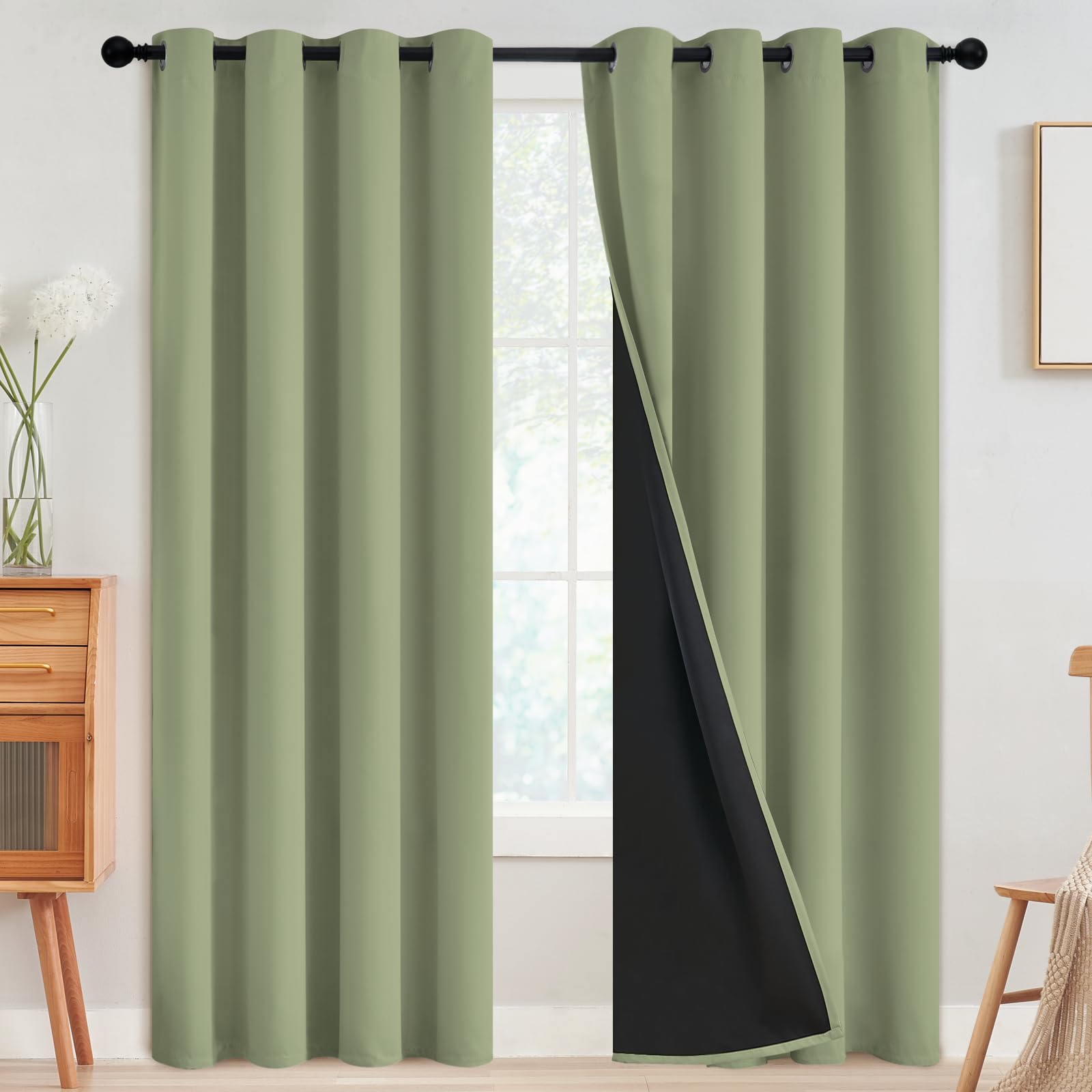 SimpleHome 100% Blackout Curtains for Bedroom,Thermal Insulated Grommet Window Drapes Room Darkening Cream Curtains for Living Room with Black Back,52 x 84 Inch,2 Panels