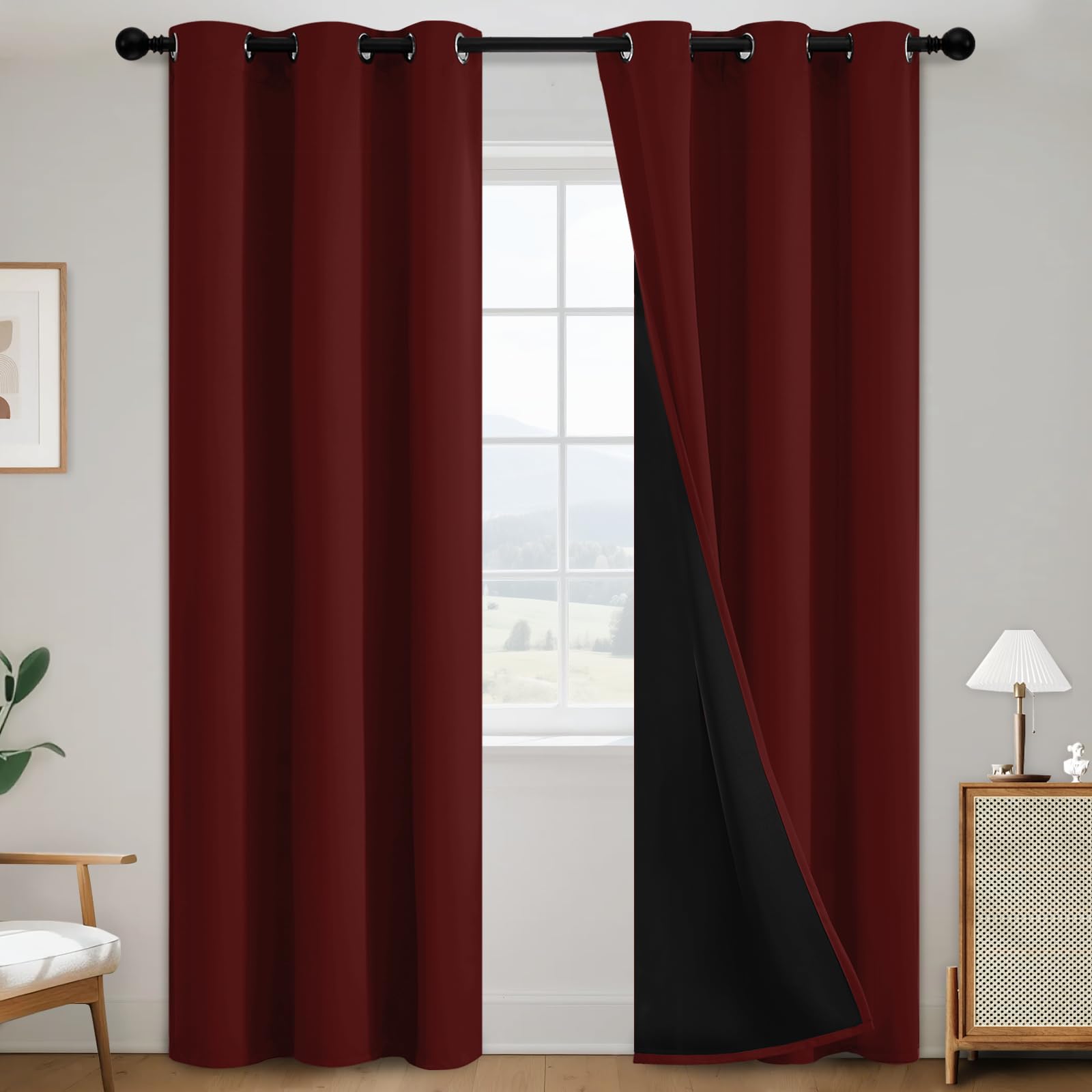 SimpleHome 100% Blackout Curtains for Bedroom,Thermal Insulated Grommet Window Drapes Room Darkening Cream Curtains for Living Room with Black Back,52 x 84 Inch,2 Panels
