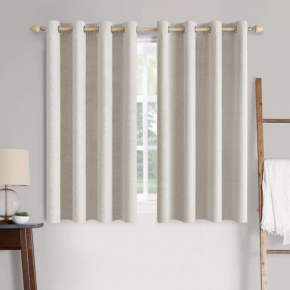 MIULEE 90 Inches Linen Textured Curtains for Bedroom 100% Blackout Thermal Insulated Natural Beige Grommet Room Darkening Curtains & Drapes Luxury Decor for Living Room Nursery 52 x 90 Inch (2 Panels)