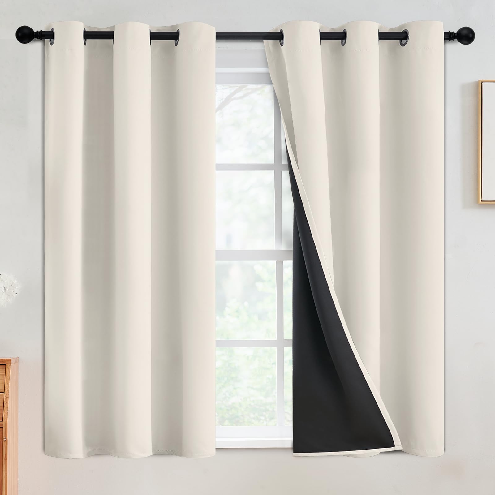 SimpleHome 100% Blackout Curtains for Bedroom,Thermal Insulated Grommet Window Drapes Room Darkening Cream Curtains for Living Room with Black Back,52 x 84 Inch,2 Panels