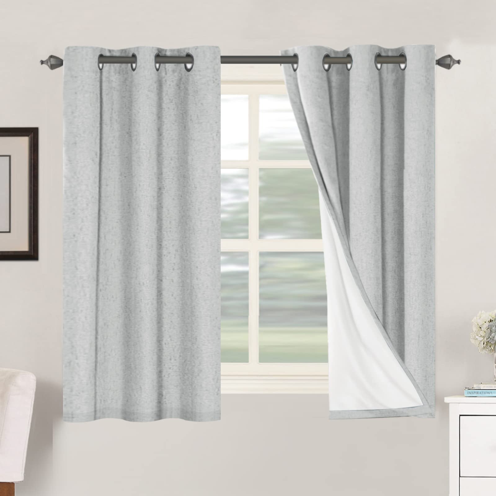 H.VERSAILTEX Linen 100% Blackout Curtains for Bedroom Full Light Blocking Curtains, Textured Window Curtain for Living Room 84 inch Grommet, Energy Efficient Curtains White Liner(2 Panels, Natural)