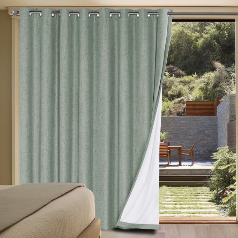 H.VERSAILTEX Linen 100% Blackout Curtains for Bedroom Full Light Blocking Curtains, Textured Window Curtain for Living Room 84 inch Grommet, Energy Efficient Curtains White Liner(2 Panels, Natural)
