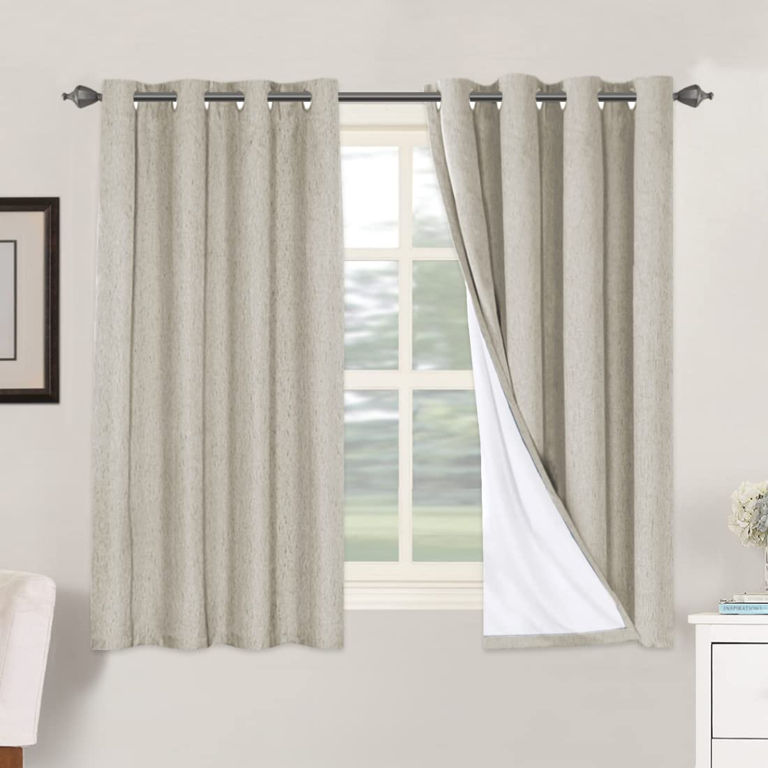 H.VERSAILTEX Linen 100% Blackout Curtains for Bedroom Full Light Blocking Curtains, Textured Window Curtain for Living Room 84 inch Grommet, Energy Efficient Curtains White Liner(2 Panels, Natural)