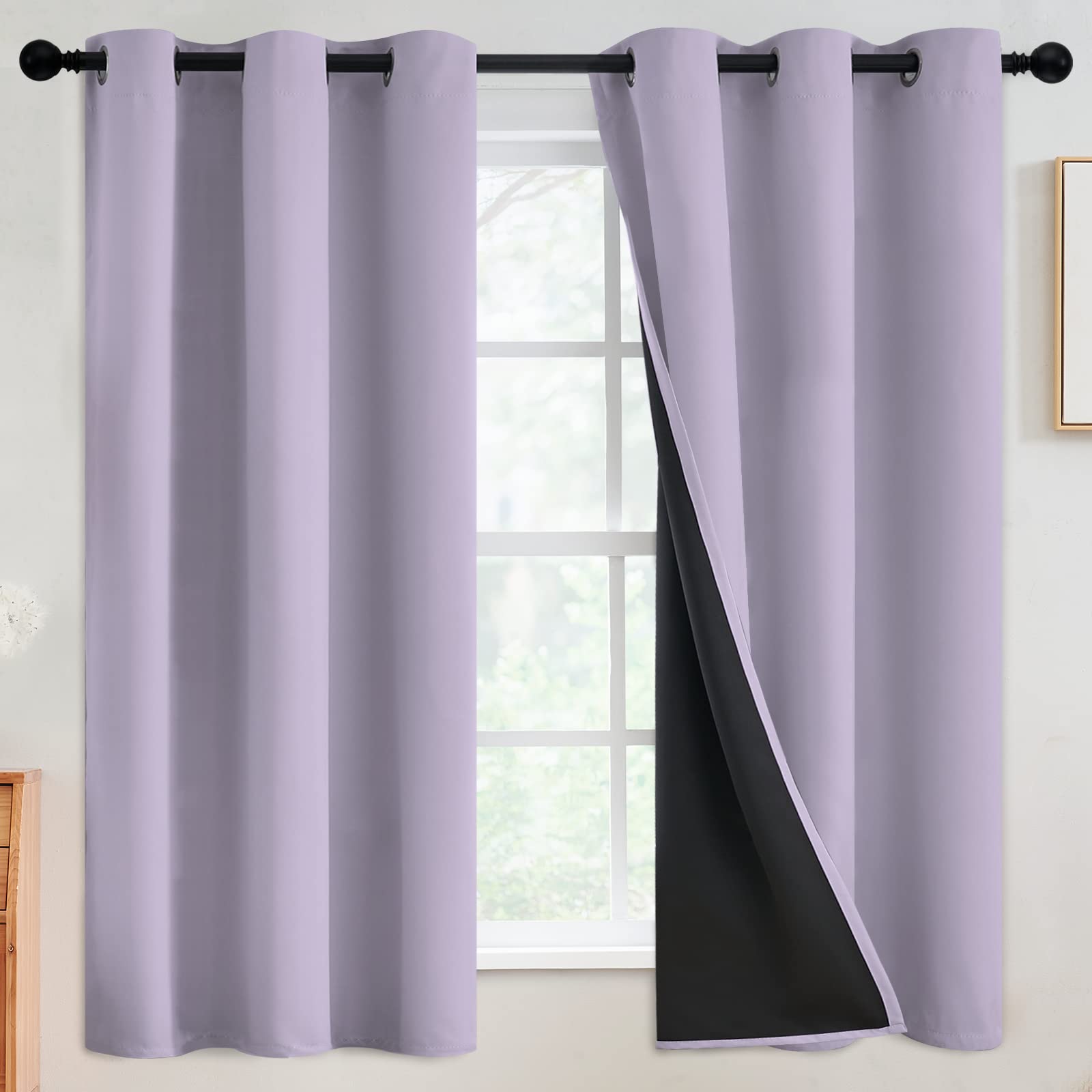 SimpleHome 100% Blackout Curtains for Bedroom,Thermal Insulated Grommet Window Drapes Room Darkening Cream Curtains for Living Room with Black Back,52 x 84 Inch,2 Panels