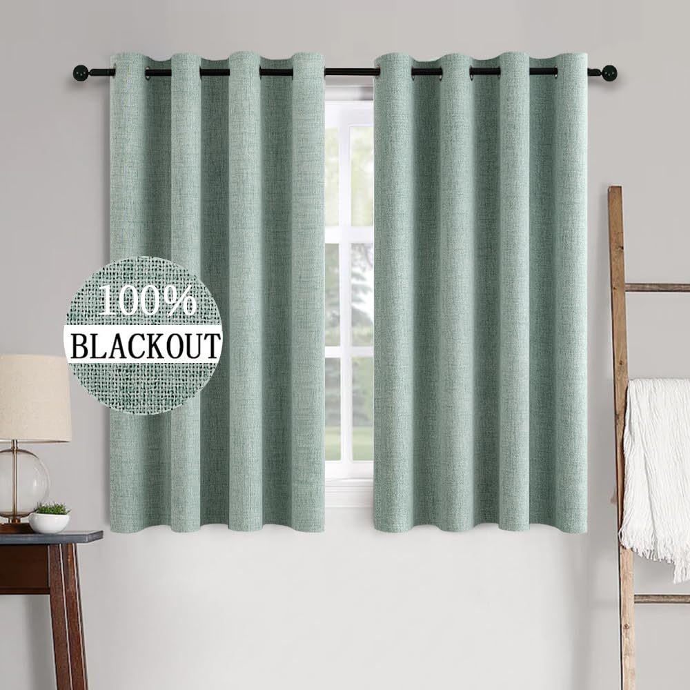 MIULEE 90 Inches Linen Textured Curtains for Bedroom 100% Blackout Thermal Insulated Natural Beige Grommet Room Darkening Curtains & Drapes Luxury Decor for Living Room Nursery 52 x 90 Inch (2 Panels)