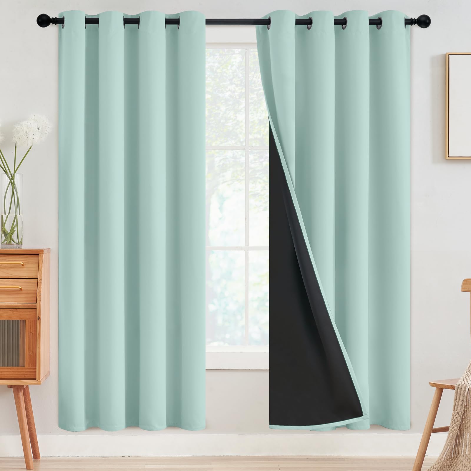 SimpleHome 100% Blackout Curtains for Bedroom,Thermal Insulated Grommet Window Drapes Room Darkening Cream Curtains for Living Room with Black Back,52 x 84 Inch,2 Panels