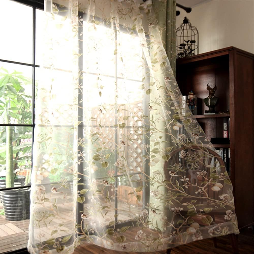 Vintage Birds Sheer Curtains 84 Inches Length Farmhouse Tulle Curtain Panels for Home Decoration Rod Pocket Light Filtering Voile Window Drapes for Patio Door Sliding Glass Door 1 Panel W55 X L84 Inch