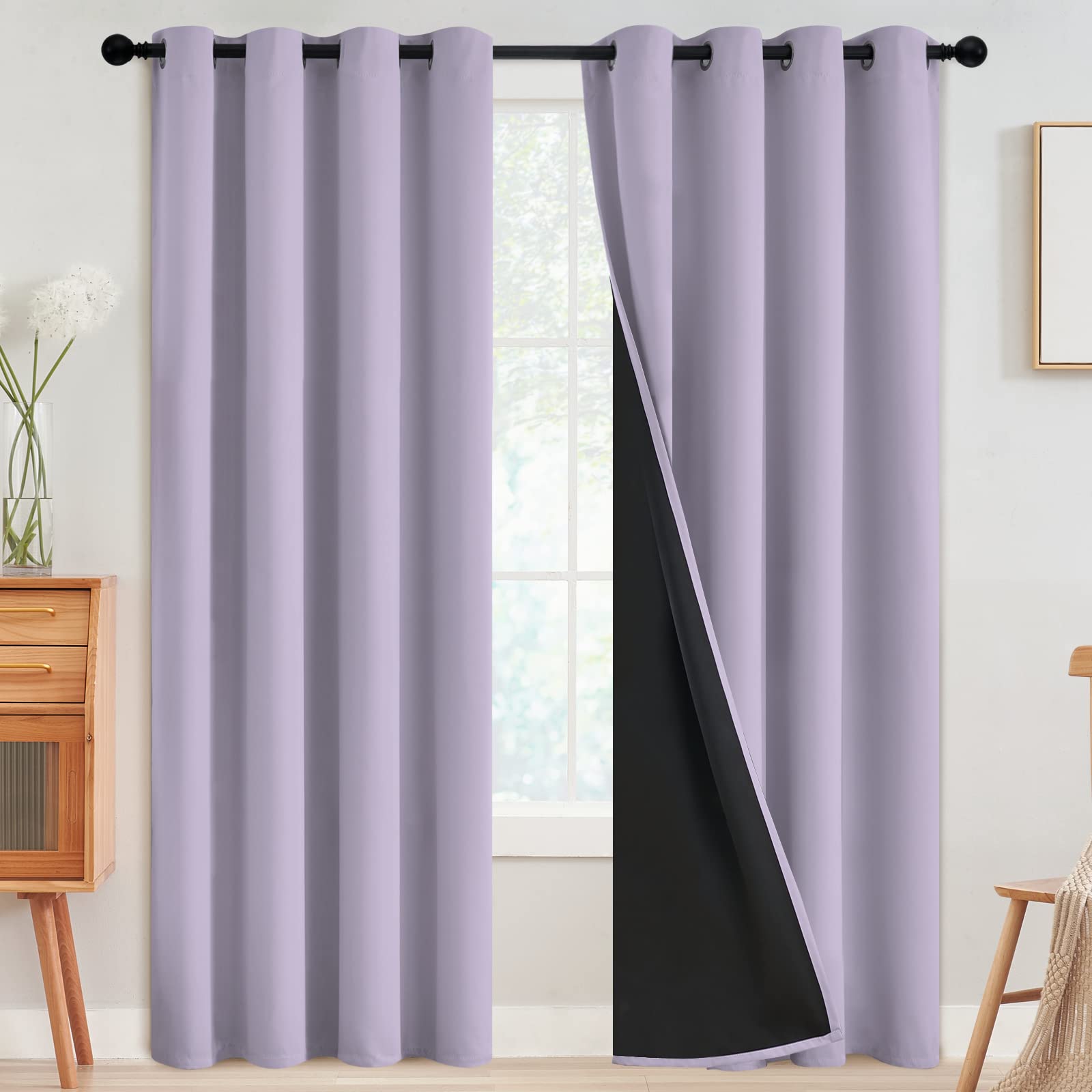 SimpleHome 100% Blackout Curtains for Bedroom,Thermal Insulated Grommet Window Drapes Room Darkening Cream Curtains for Living Room with Black Back,52 x 84 Inch,2 Panels