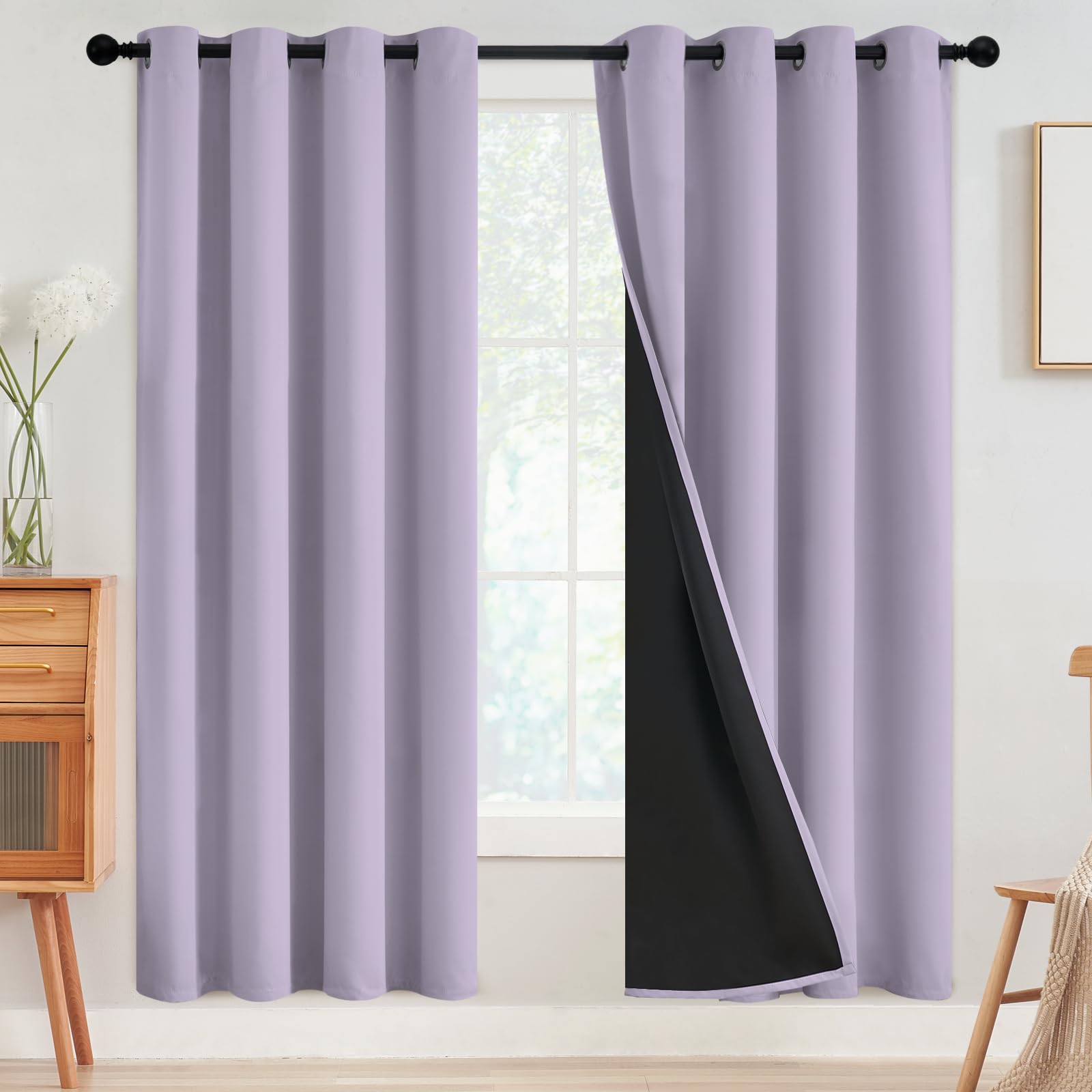 SimpleHome 100% Blackout Curtains for Bedroom,Thermal Insulated Grommet Window Drapes Room Darkening Cream Curtains for Living Room with Black Back,52 x 84 Inch,2 Panels