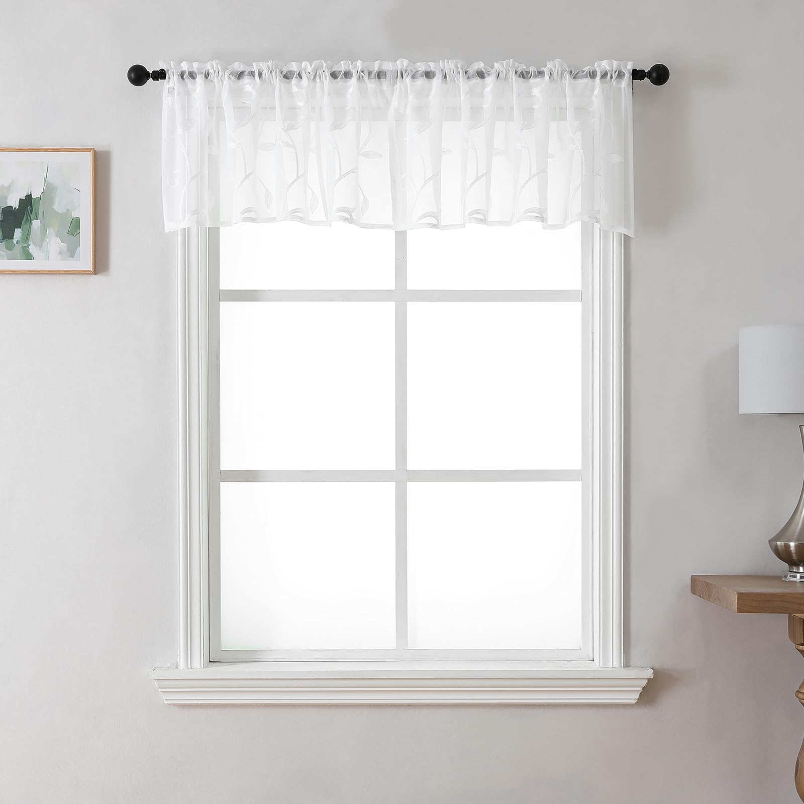 VISIONTEX Sheer Curtains 84 Inches Long 2 Panels Set Cream Beige Embroidered Floral Leaf Pattern Rod Pocket Semi Sheer Voile Window Curtains/Drapes for Bedroom Living Room 54 x 84 Inches