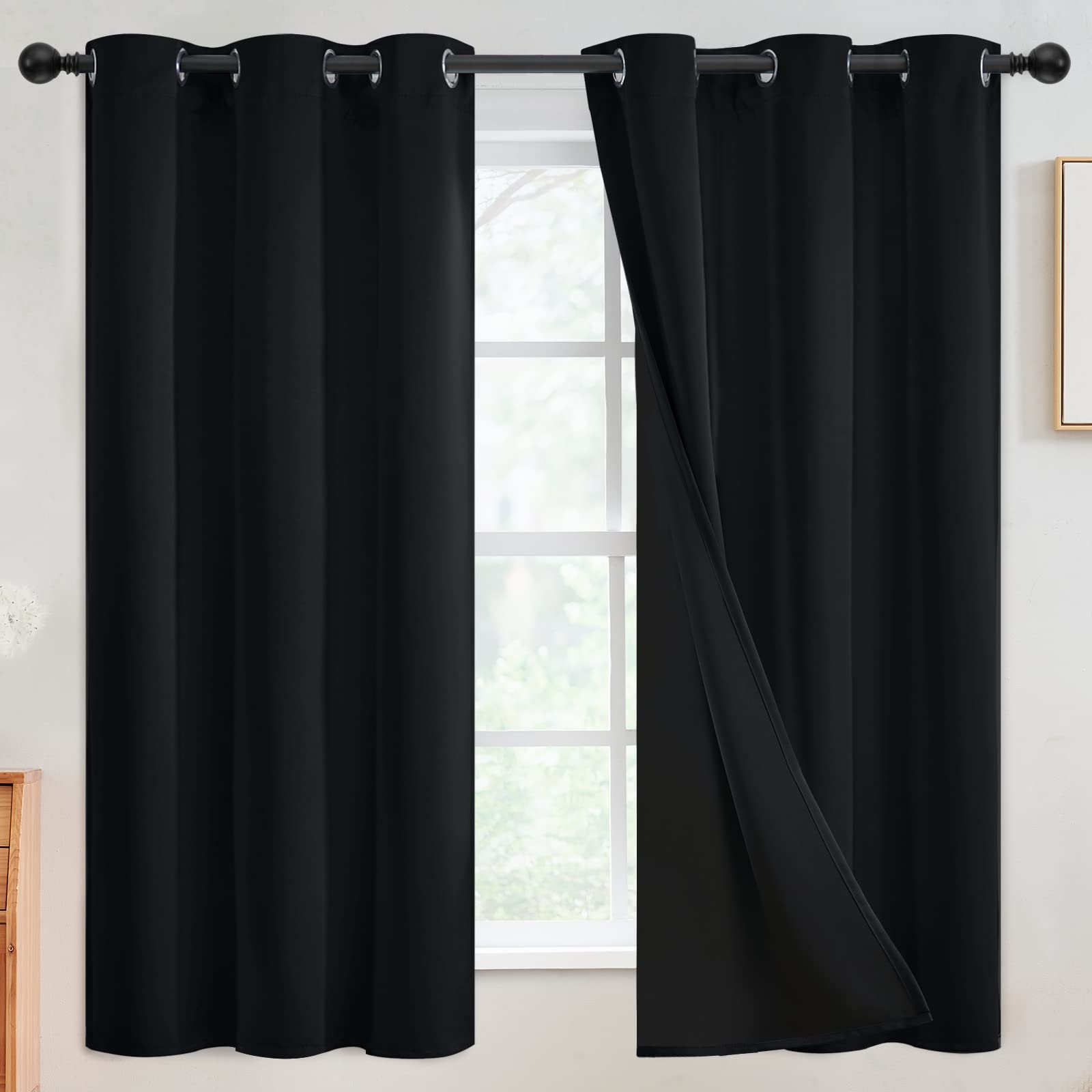 SimpleHome 100% Blackout Curtains for Bedroom,Thermal Insulated Grommet Window Drapes Room Darkening Cream Curtains for Living Room with Black Back,52 x 84 Inch,2 Panels