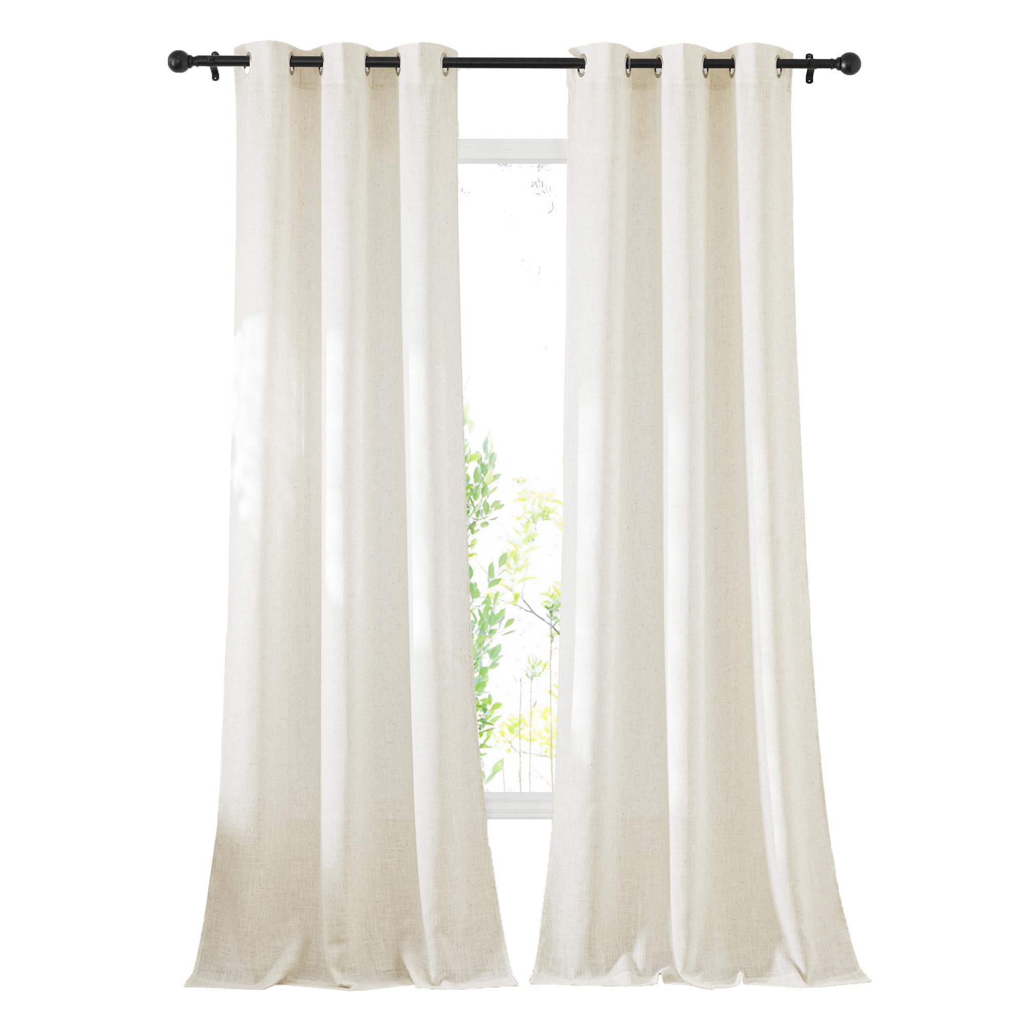 NICETOWN Semi Sheer Beige Curtains 84 inches Long, Grommet Retro Linen Curtains Window Treatments Vertical Drapes Privacy with Light Filter for Living Room, W52 x L84, 2 Panels