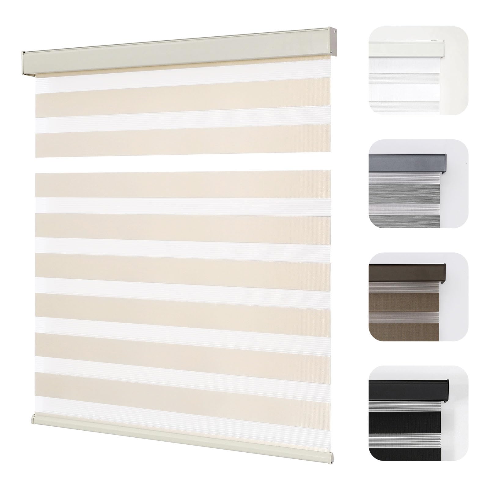 Joydeco Cordless Zebra Blinds for Windows, Dual Layer Free-Stop Zebra Shades Privacy Light Control for Day and Night, Light Filtering Sheer Blinds for Indoor Windows (Grey, 34" W x 75" H)