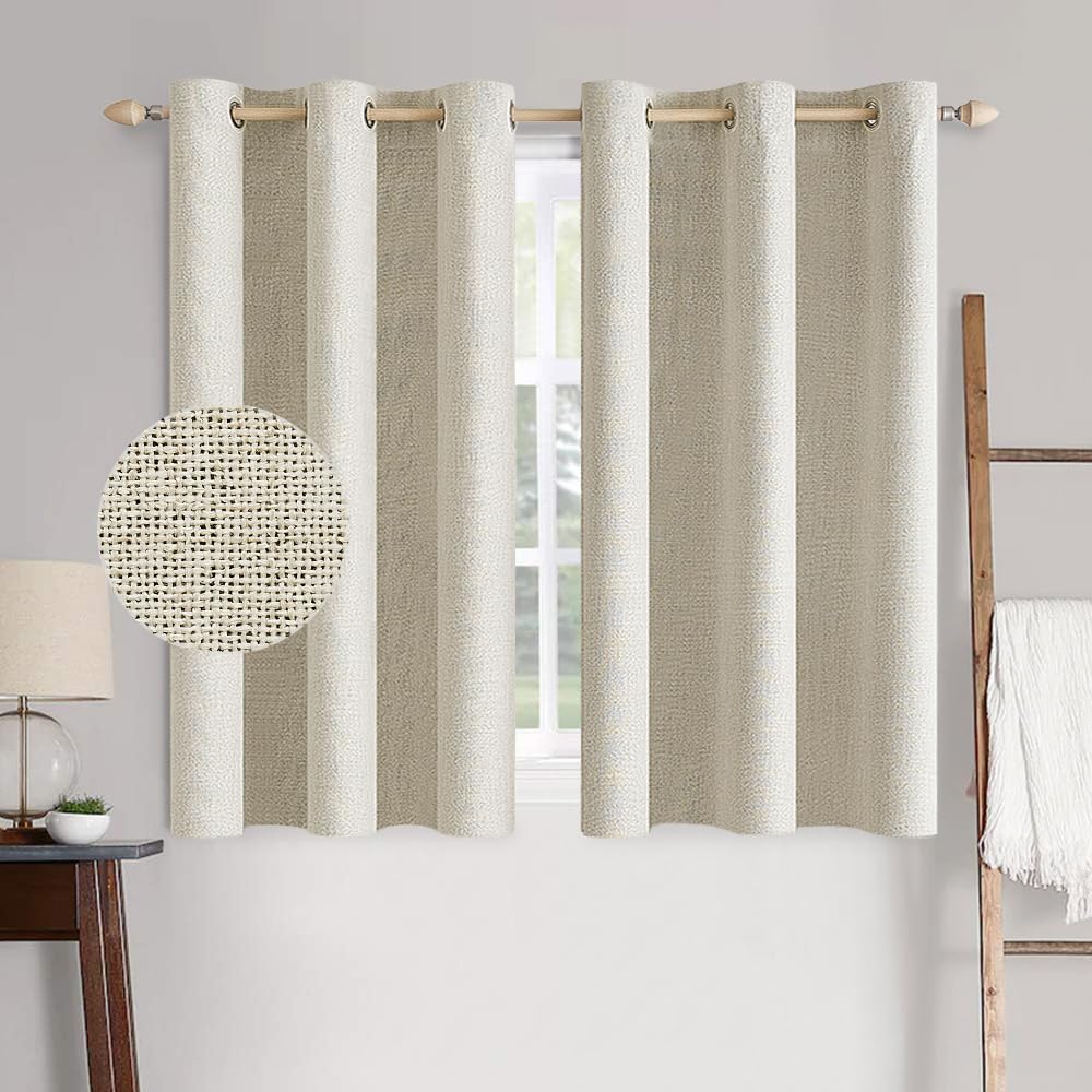 MIULEE 90 Inches Linen Textured Curtains for Bedroom 100% Blackout Thermal Insulated Natural Beige Grommet Room Darkening Curtains & Drapes Luxury Decor for Living Room Nursery 52 x 90 Inch (2 Panels)