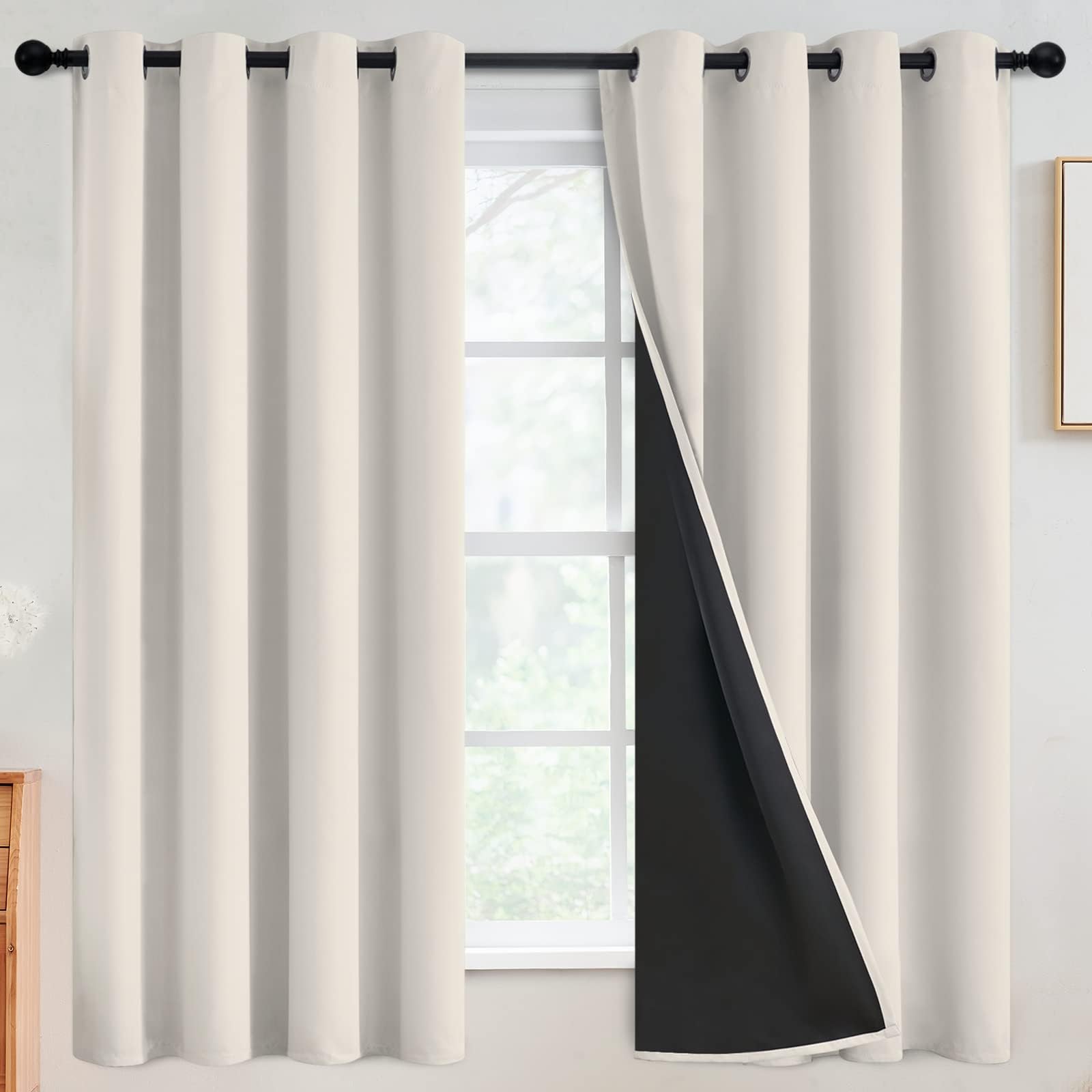 SimpleHome 100% Blackout Curtains for Bedroom,Thermal Insulated Grommet Window Drapes Room Darkening Cream Curtains for Living Room with Black Back,52 x 84 Inch,2 Panels