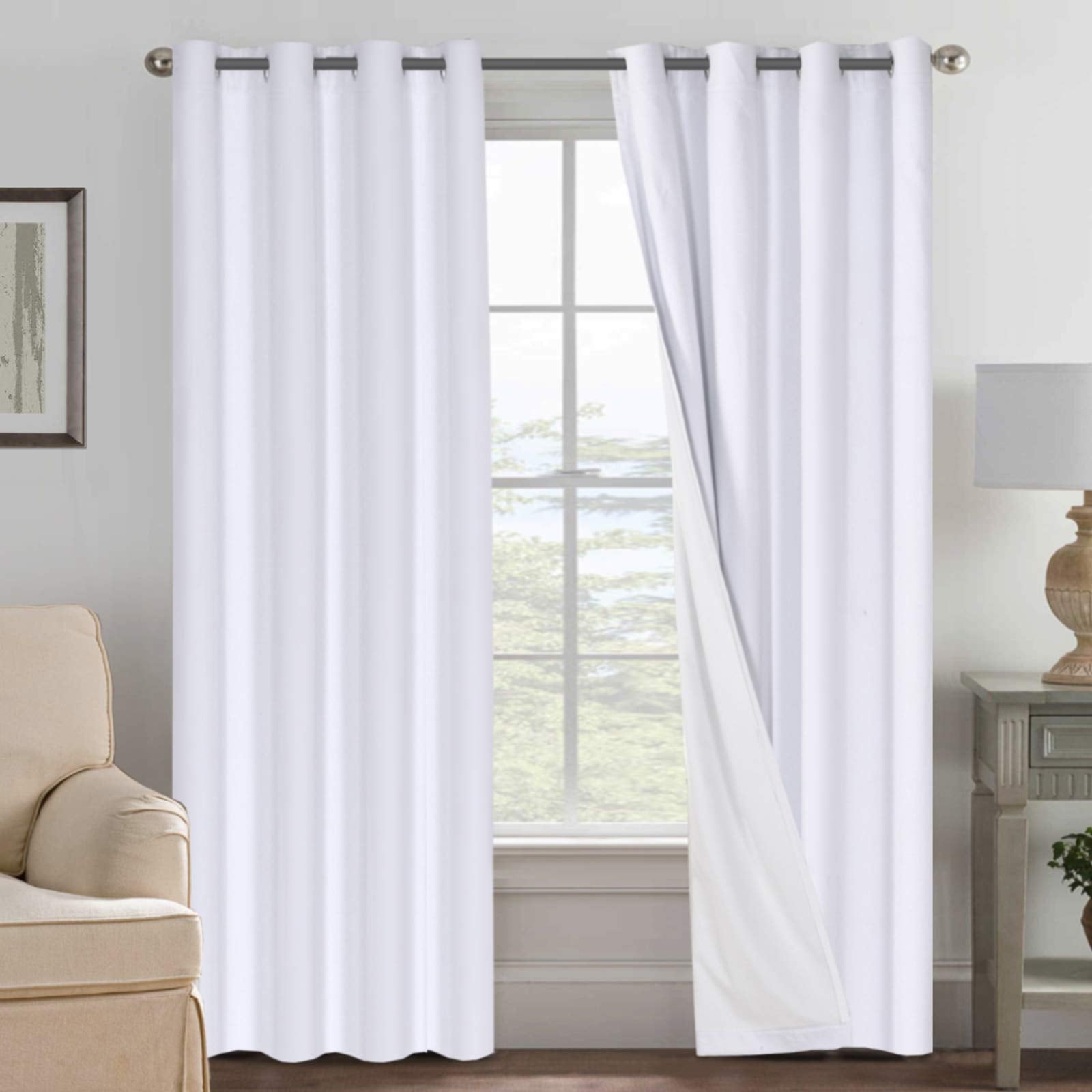 H.VERSAILTEX Linen 100% Blackout Curtains for Bedroom Full Light Blocking Curtains, Textured Window Curtain for Living Room 84 inch Grommet, Energy Efficient Curtains White Liner(2 Panels, Natural)